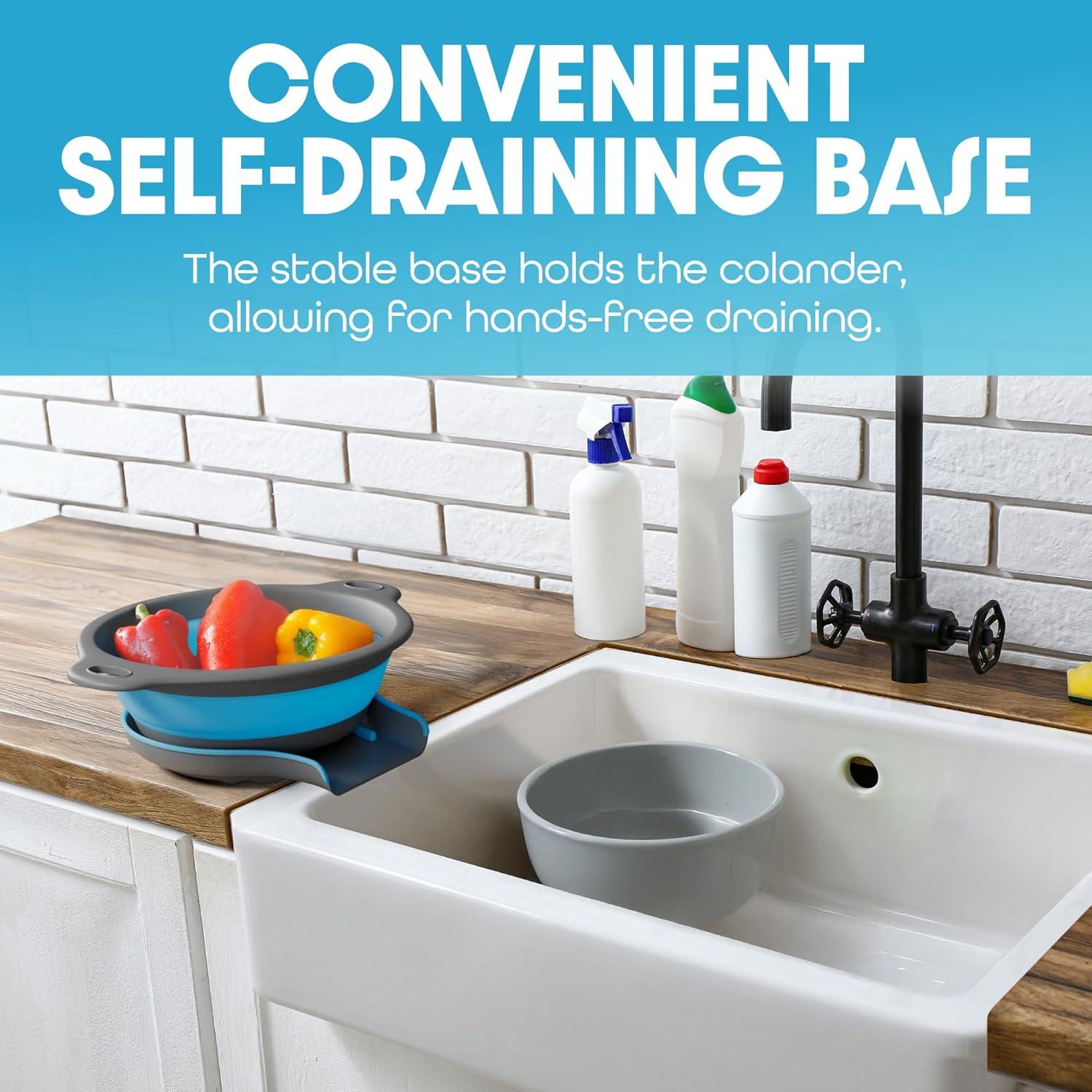 Colador Plegable Gevoli con Base Autodesagüe 5QT Azul/Gris