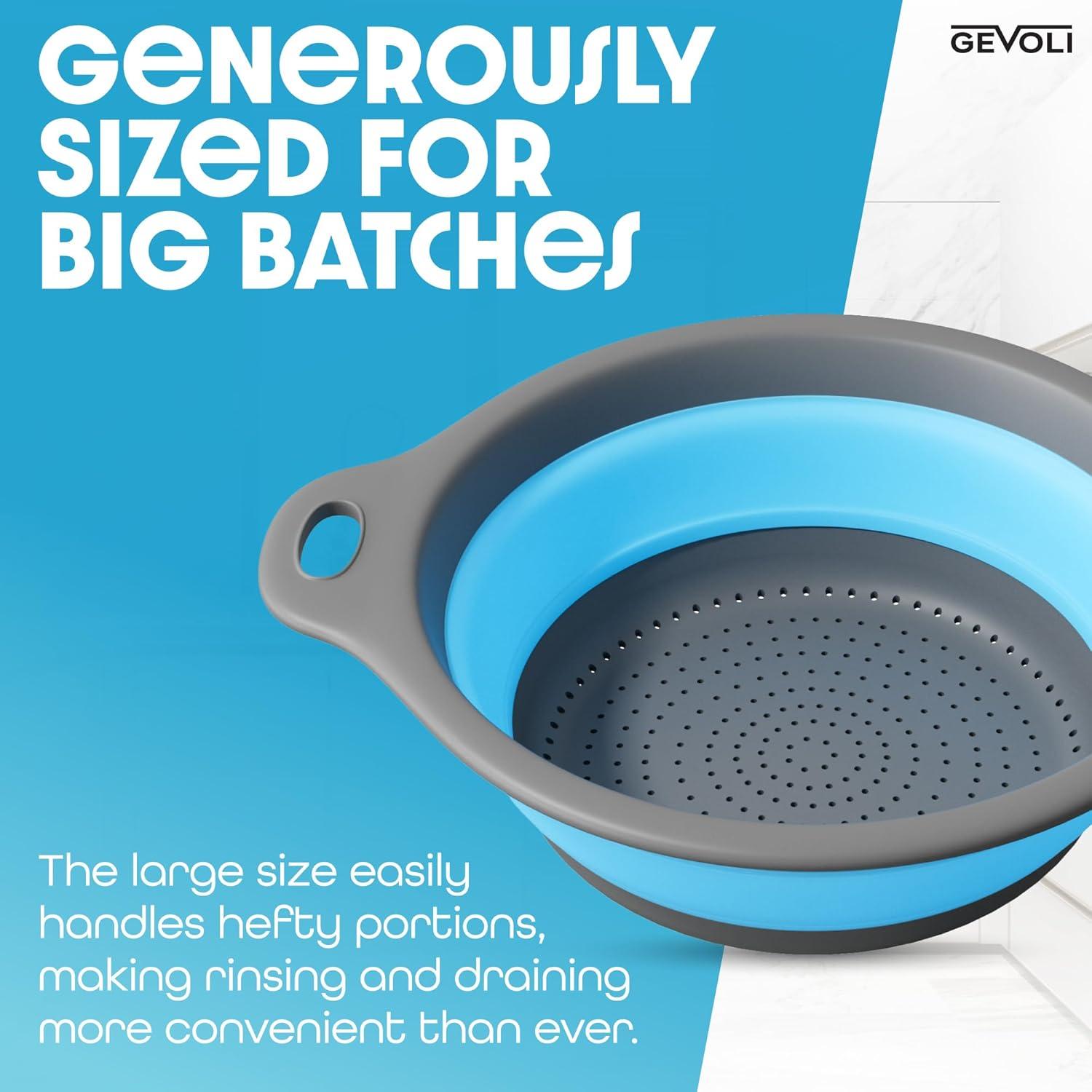 Colador Plegable Gevoli con Base Autodesagüe 5QT Azul/Gris