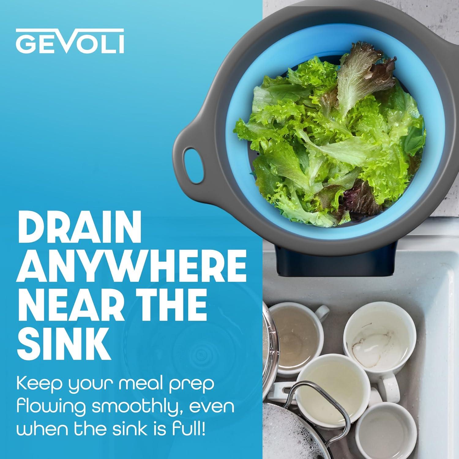 Colador Plegable Gevoli con Base Autodesagüe 5QT Azul/Gris