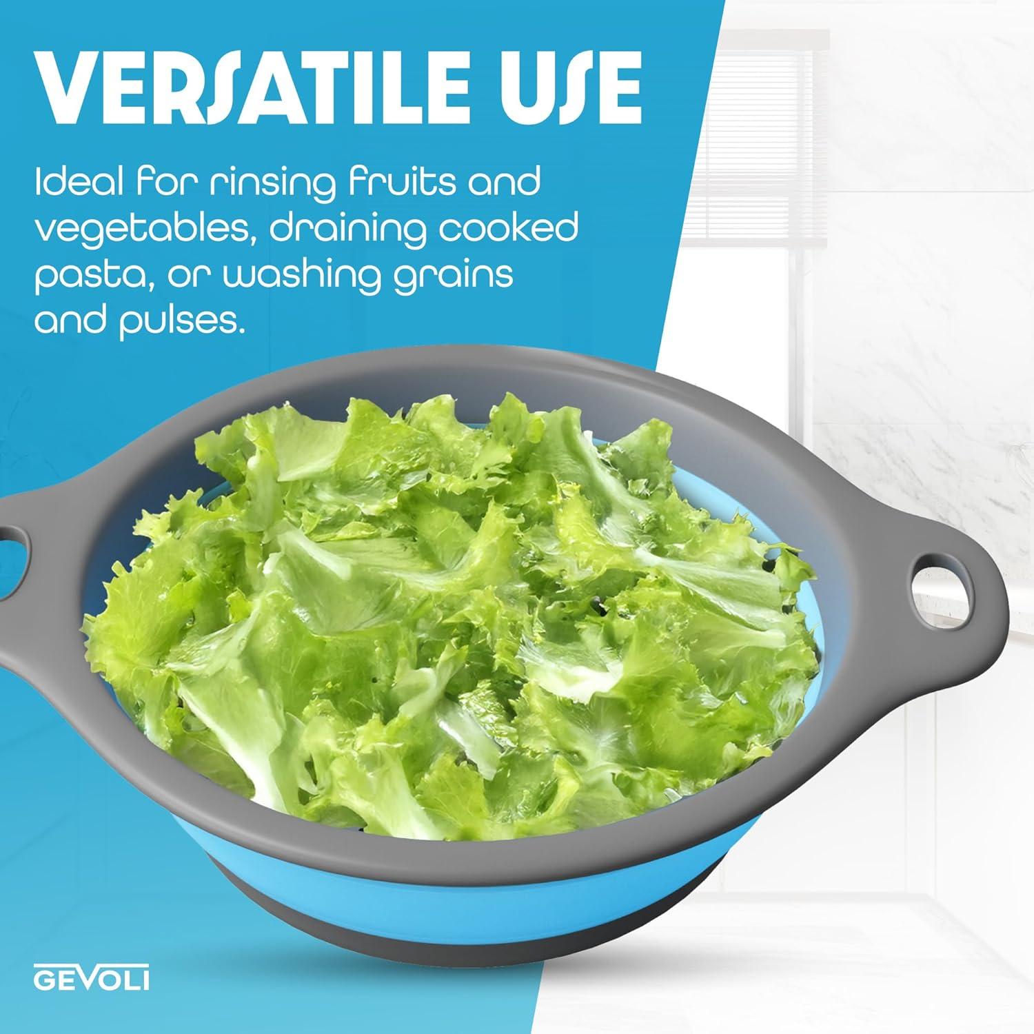 Colador Plegable Gevoli con Base Autodesagüe 5QT Azul/Gris