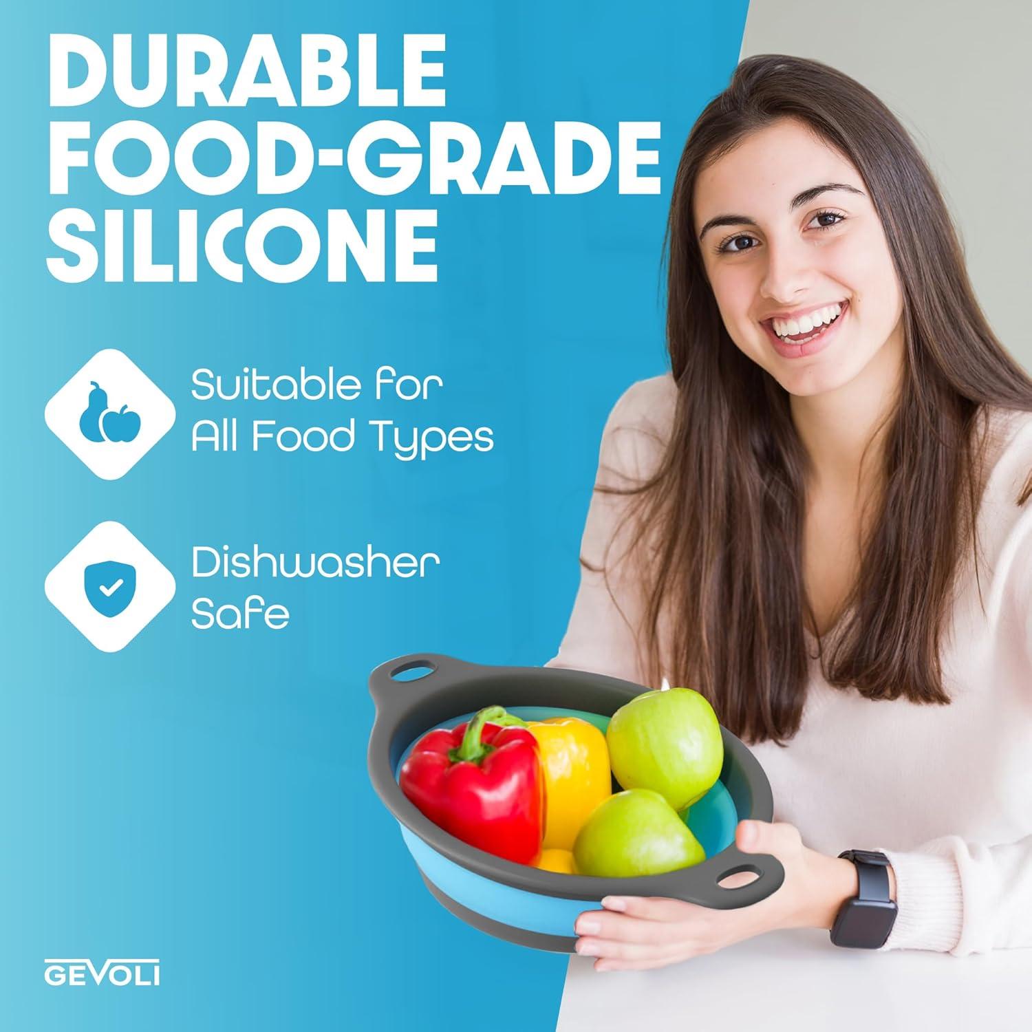 Colador Plegable Gevoli con Base Autodesagüe 5QT Azul/Gris