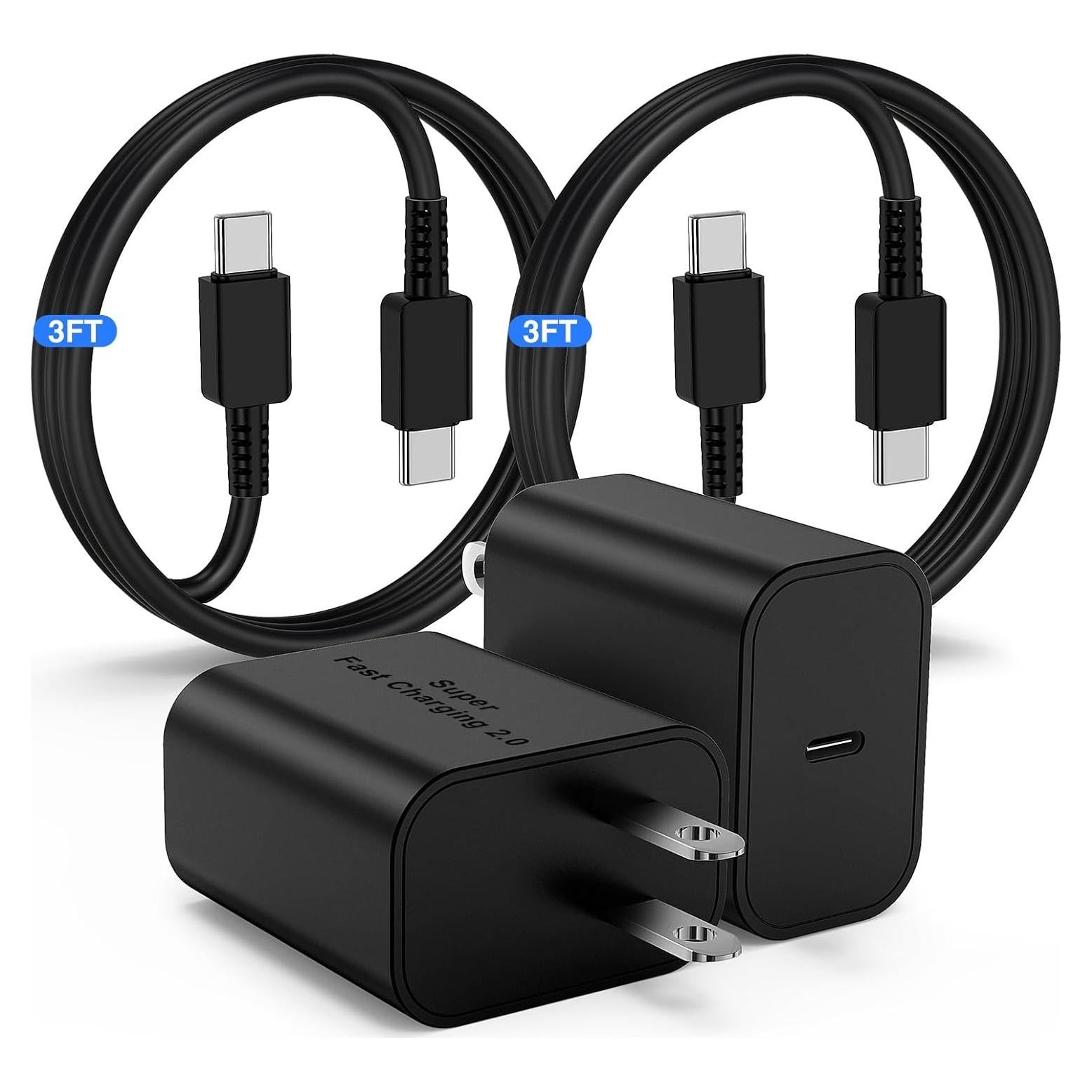 Cargador Rápido Samsung 45W + 2 Cables USB-C 3FT Negro