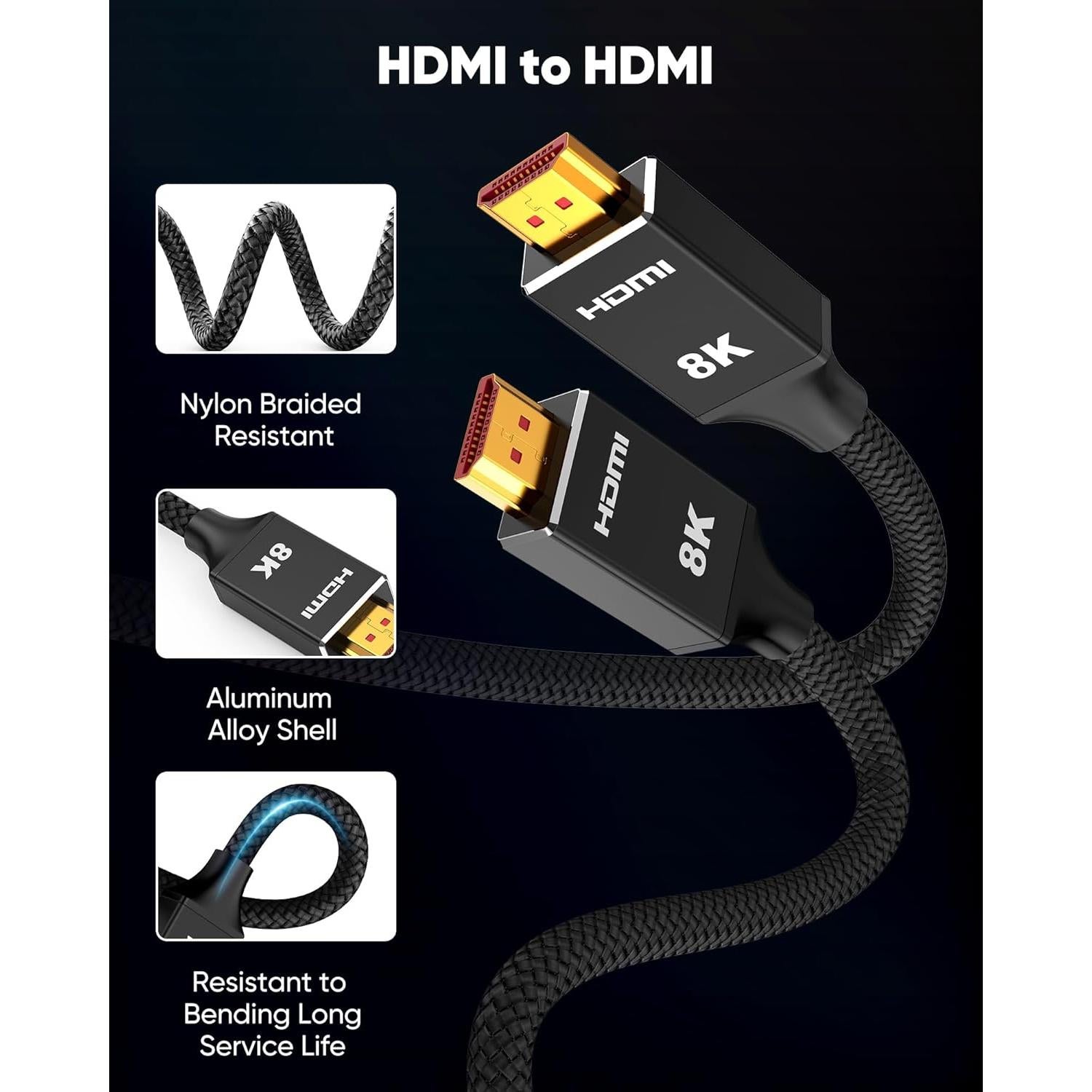 Cable HDMI 2.1 Capshi 0.61m 48Gbps 8K 4K@120Hz Trenzado