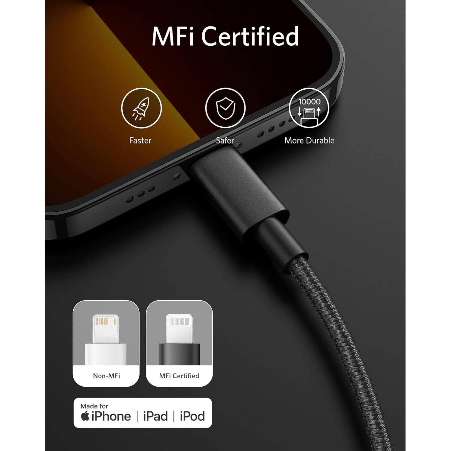 Cable USB C a Lightning Anker A8625 30 cm Nylon MFi Negro