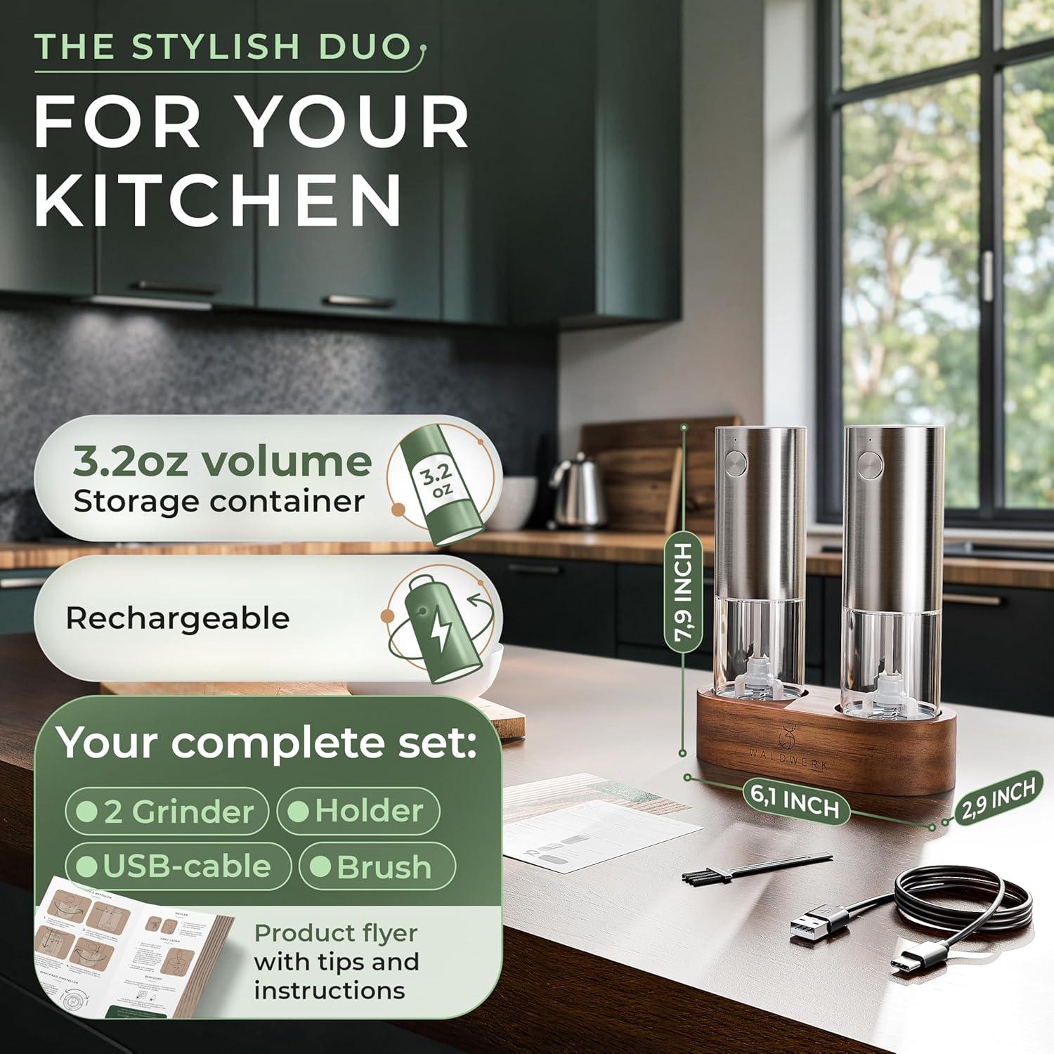 Conjunto Molinillos Eléctricos de Sal y Pimienta WALDWERK