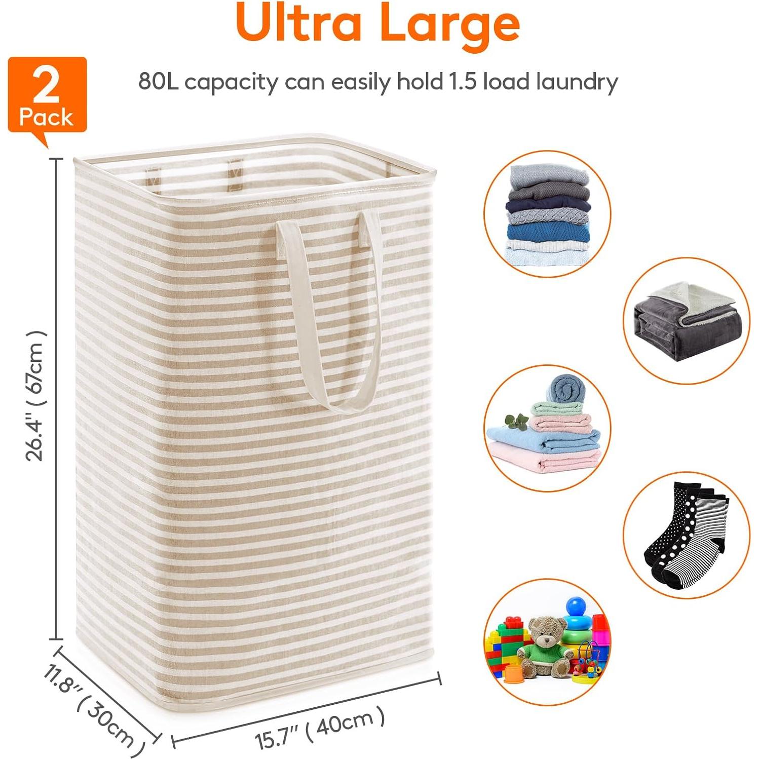 Cesta de Ropa Plegable Lifewit 2 Pack 80L Beige Impermeable