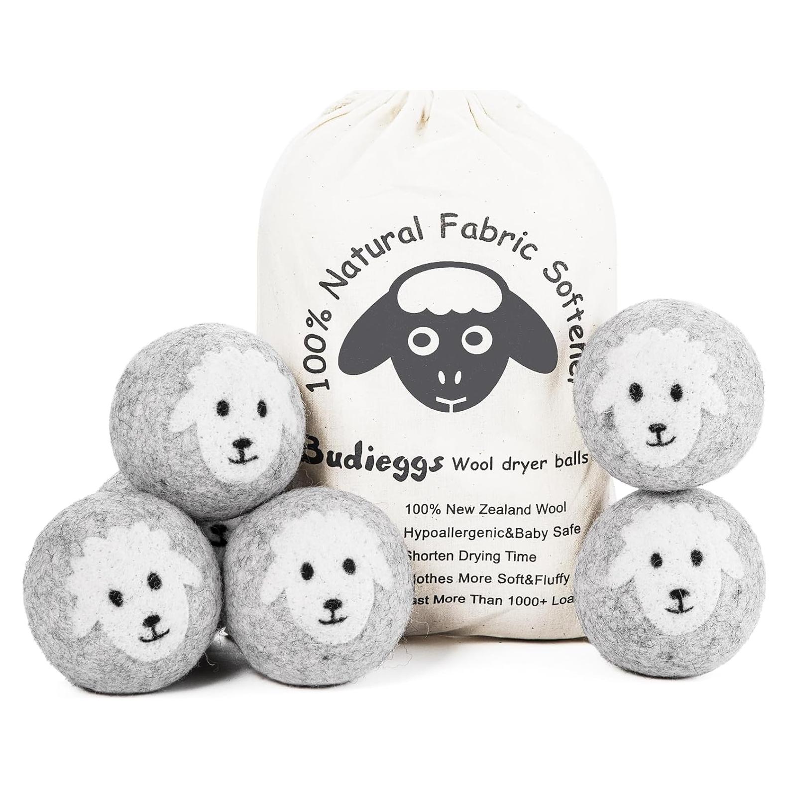 Bolas de Secado de Lana Orgánica Budieggs 6-Pack 100% Natural