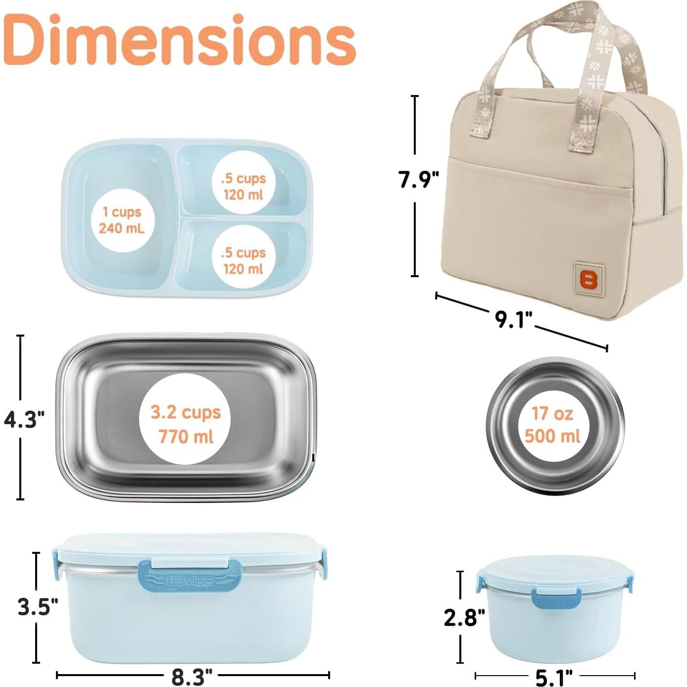 Caja Bento Aislada Beviss 21x11 cm Acero Inoxidable Azul