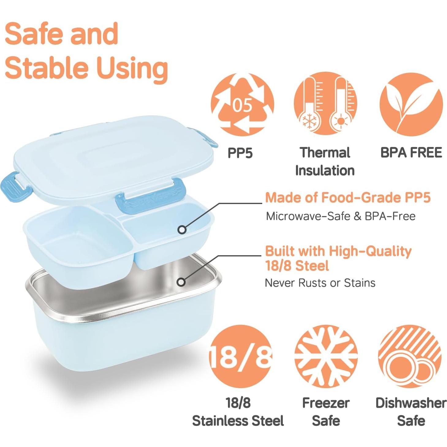 Caja Bento Aislada Beviss 21x11 cm Acero Inoxidable Azul