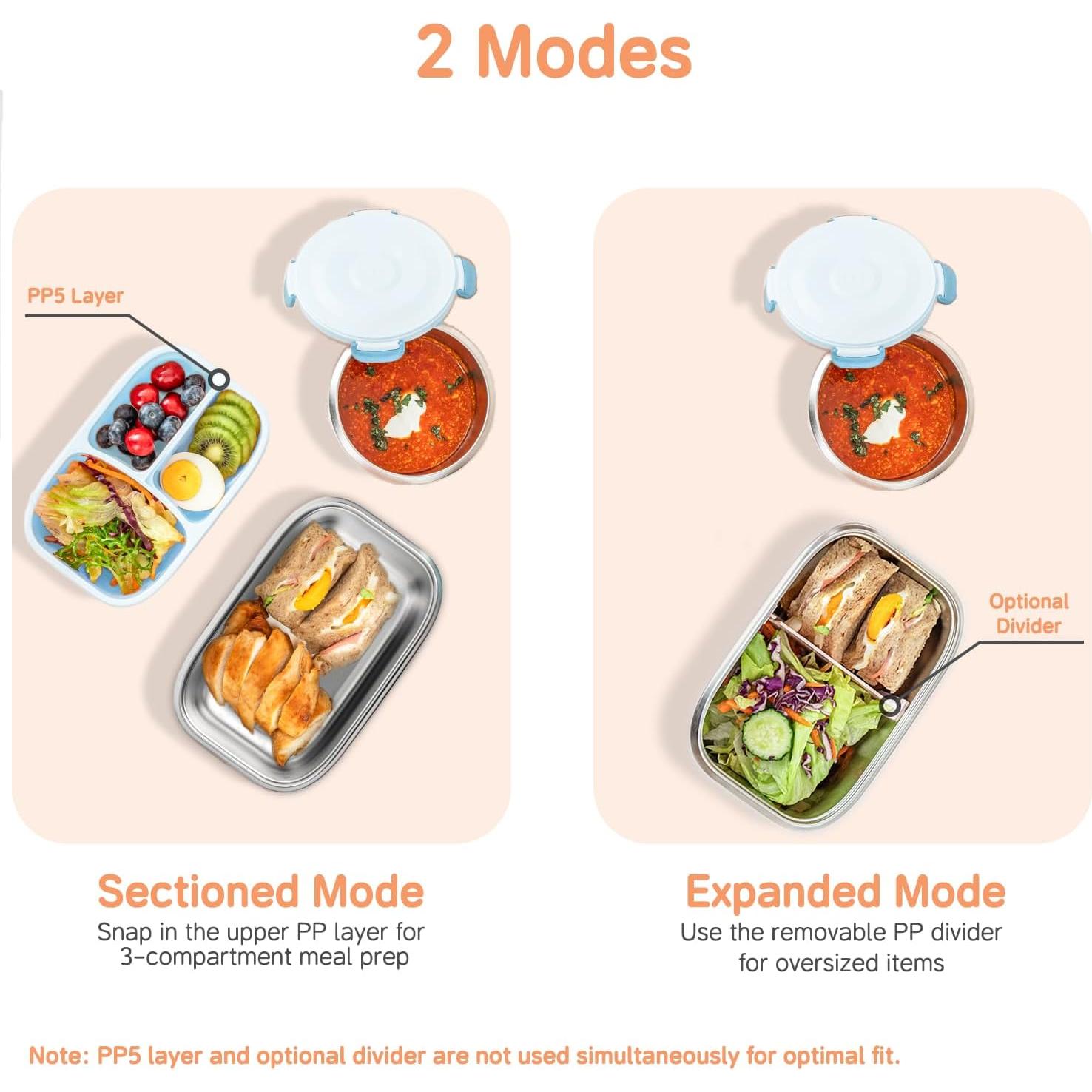 Caja Bento Aislada Beviss 21x11 cm Acero Inoxidable Azul