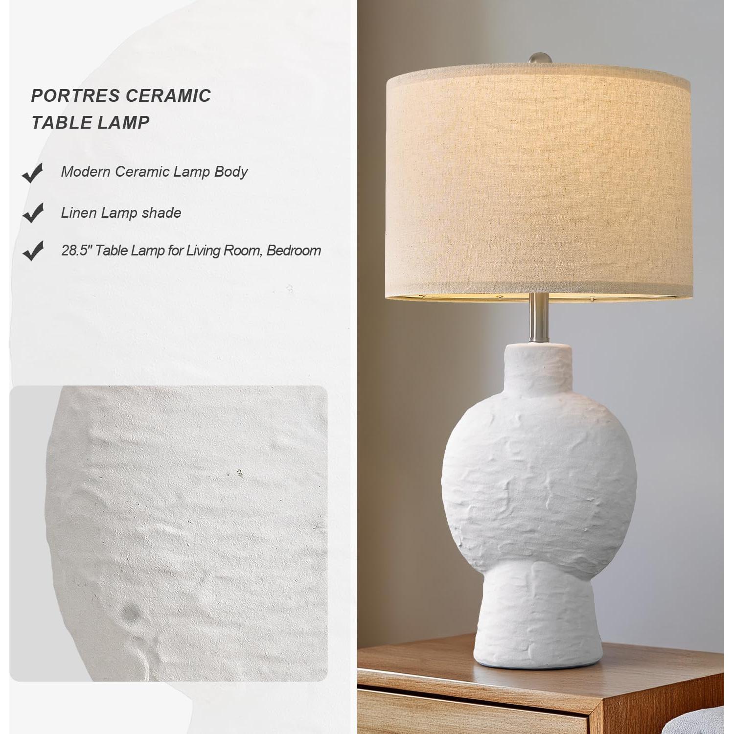 Lámpara de Mesa Cerámica PORTRES 38x24cm Beige Moderna