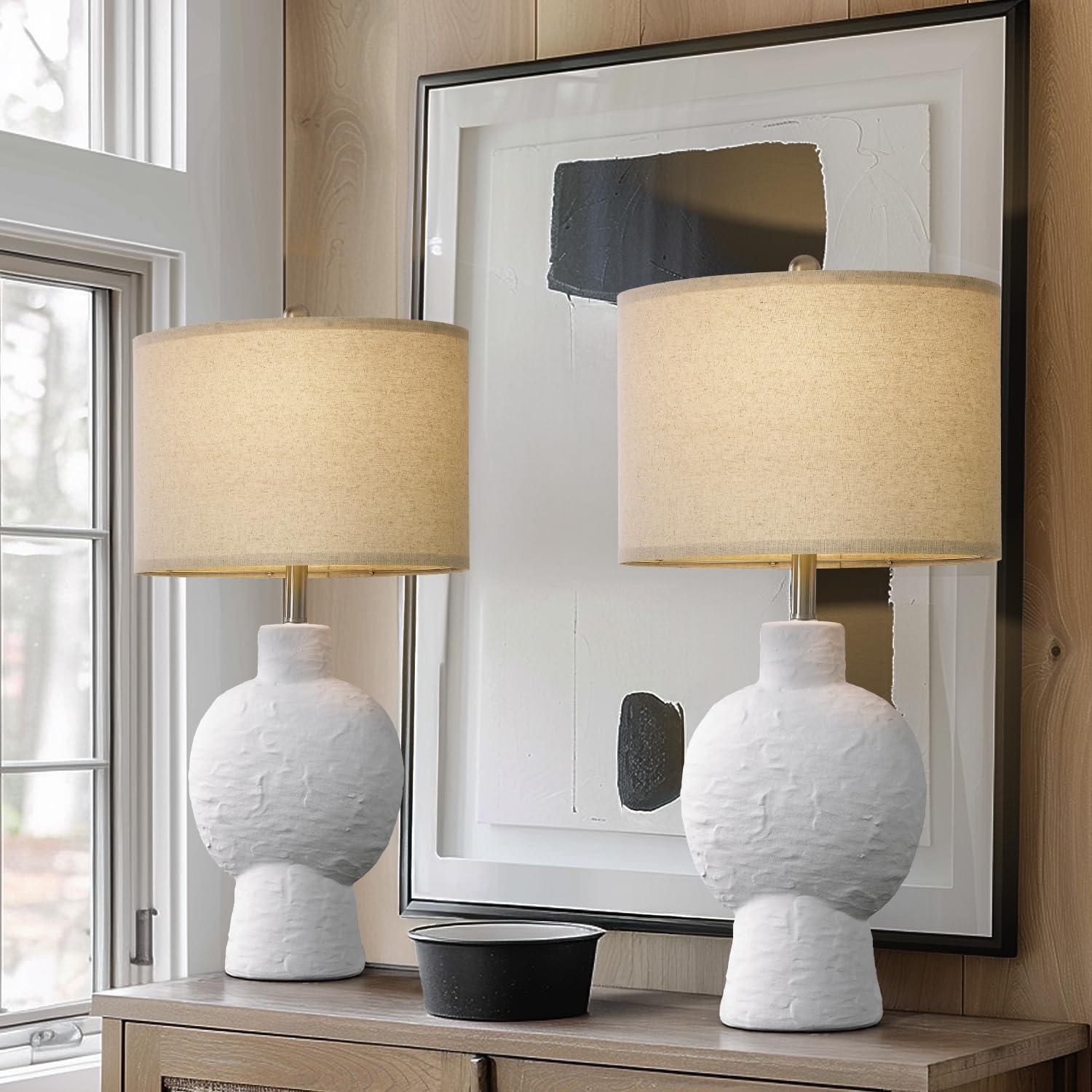 Lámpara de Mesa Cerámica PORTRES 38x24cm Beige Moderna