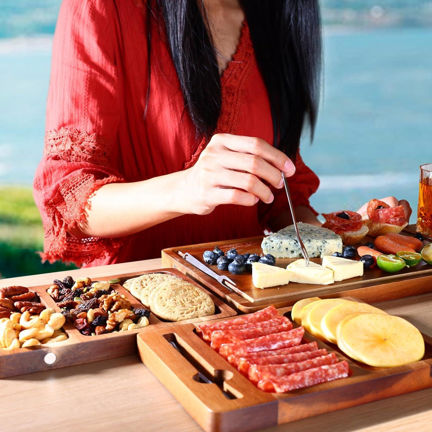 Juego de Tabla de Charcutería Hecef 8 Piezas Madera Acacia