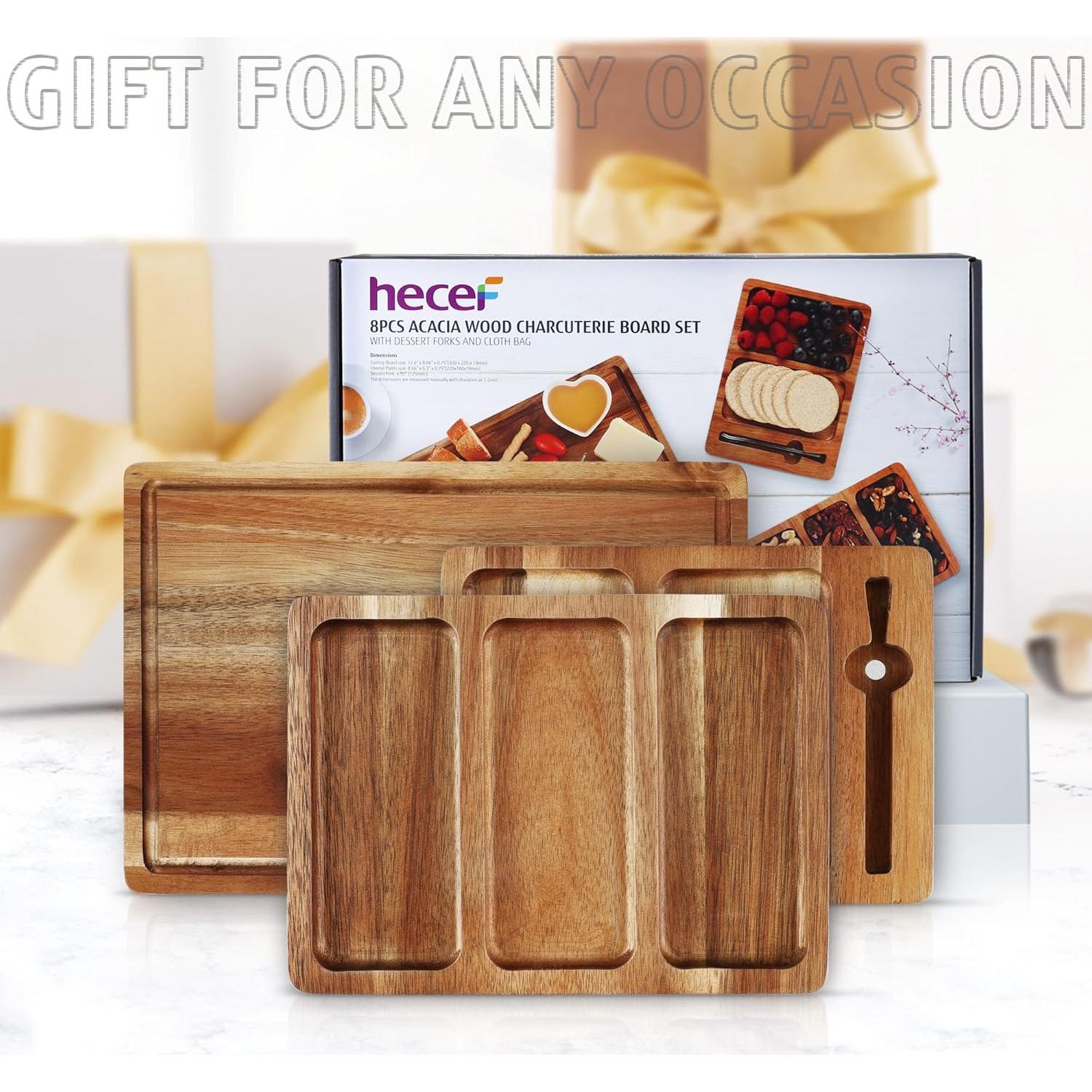 Juego de Tabla de Charcutería Hecef 8 Piezas Madera Acacia