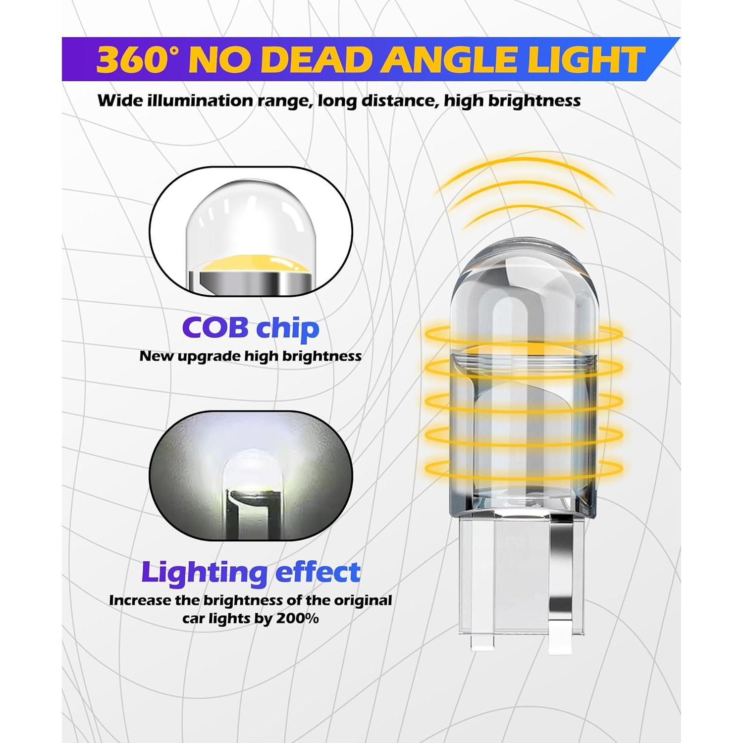 30PCS 194 LED Bulb,Car Accessories License Plate Bulb,0.36W 12V Car Interior Dome Light,168 2825 W5W T10 Wedge COB LED Replacement Bulbs,Use for Dome Light,Map Light (White)