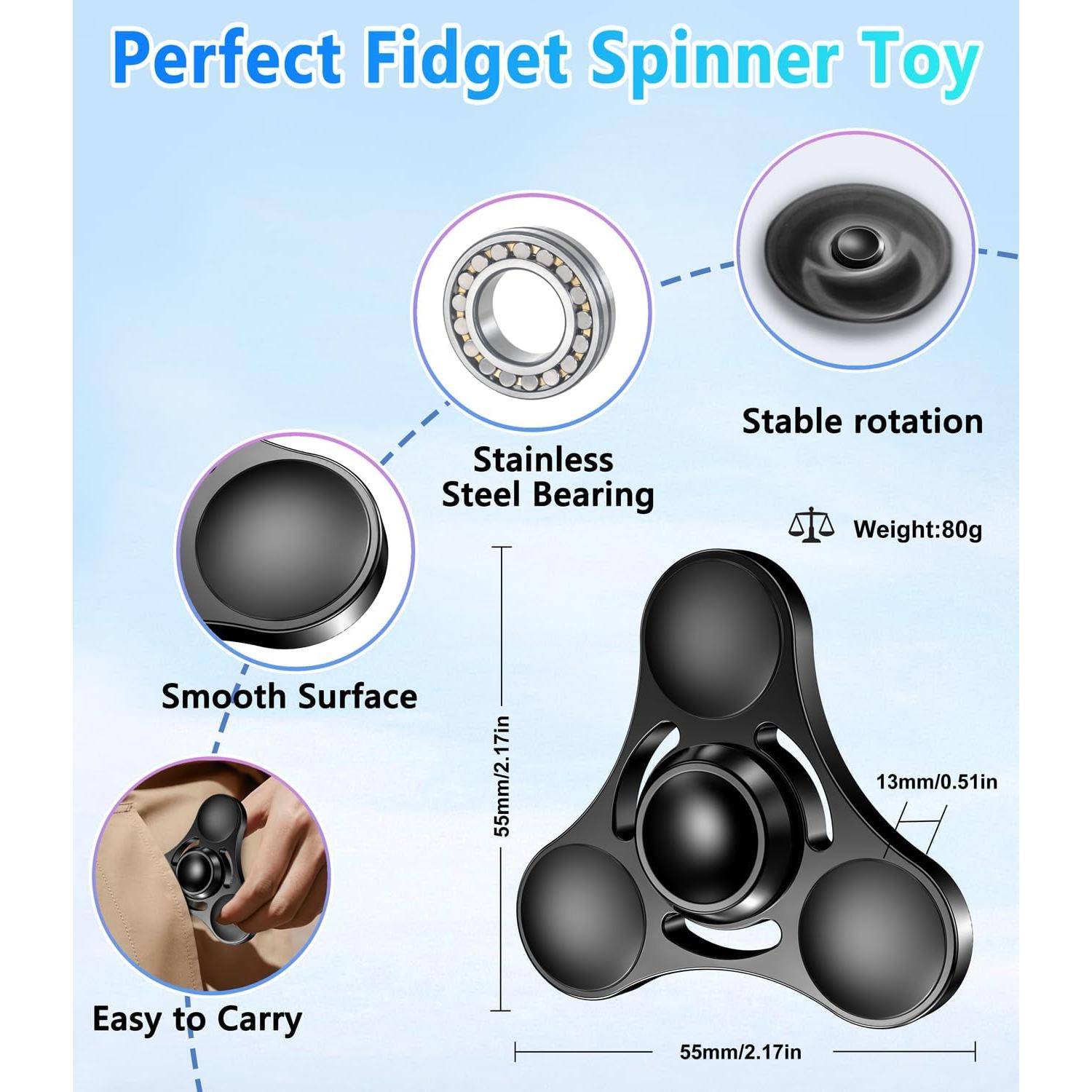 Fidget Spinner ATESSON Negro Alivio Estrés 6.1 cm Alta Velocidad
