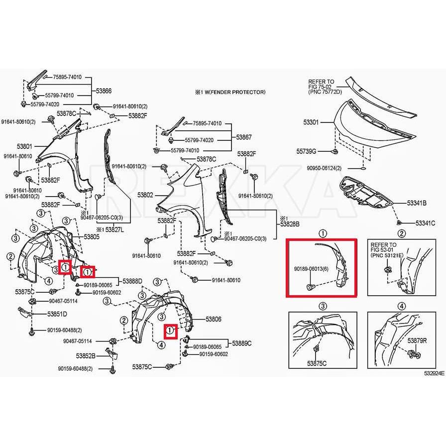 Tuercas de Guardabarros Nylon 10pcs Rexka para Toyota Lexus
