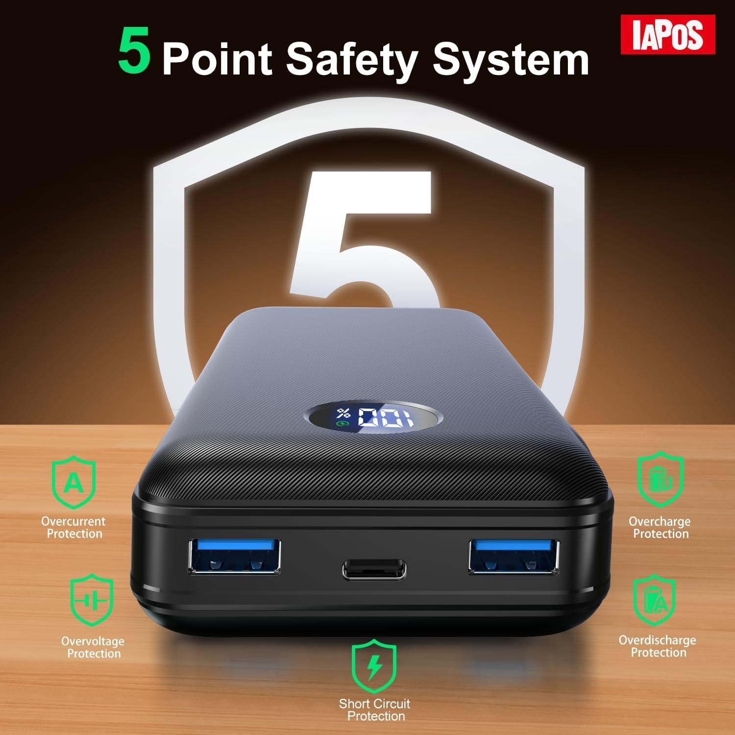 Cargador Portátil IAPOS 40000mAh USB-C 22.5W Carga Rápida