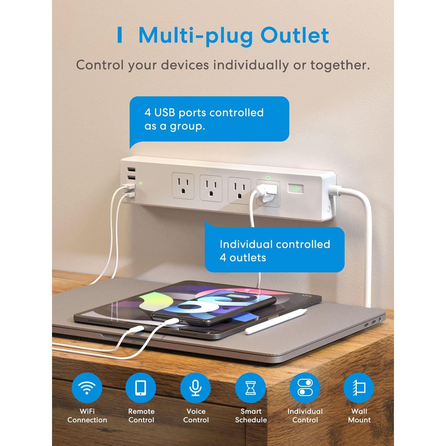 Tira de Energía Inteligente Meross 4 Salidas y 4 USB WiFi