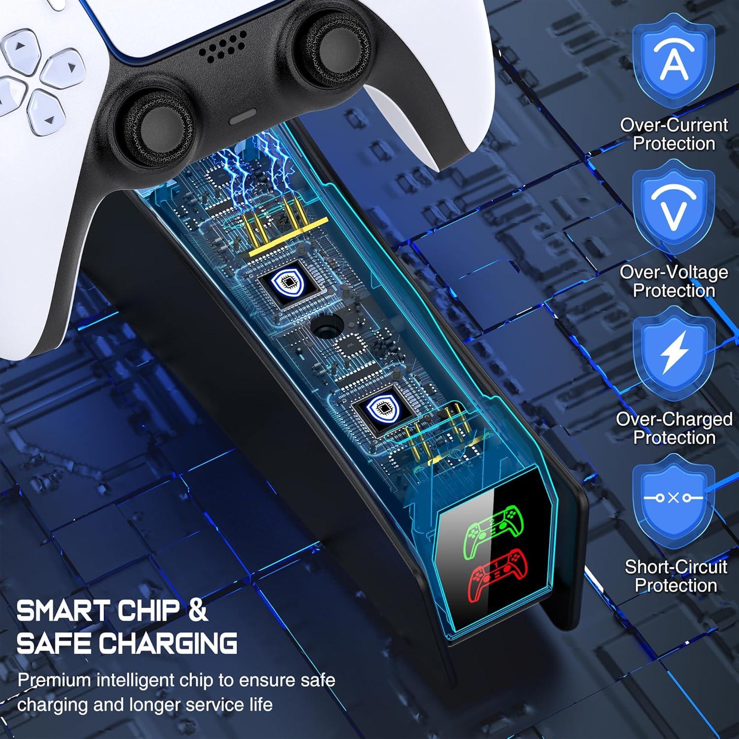 Estación de Carga Doble PS5 SVETAECHO con Luz LED - Negro