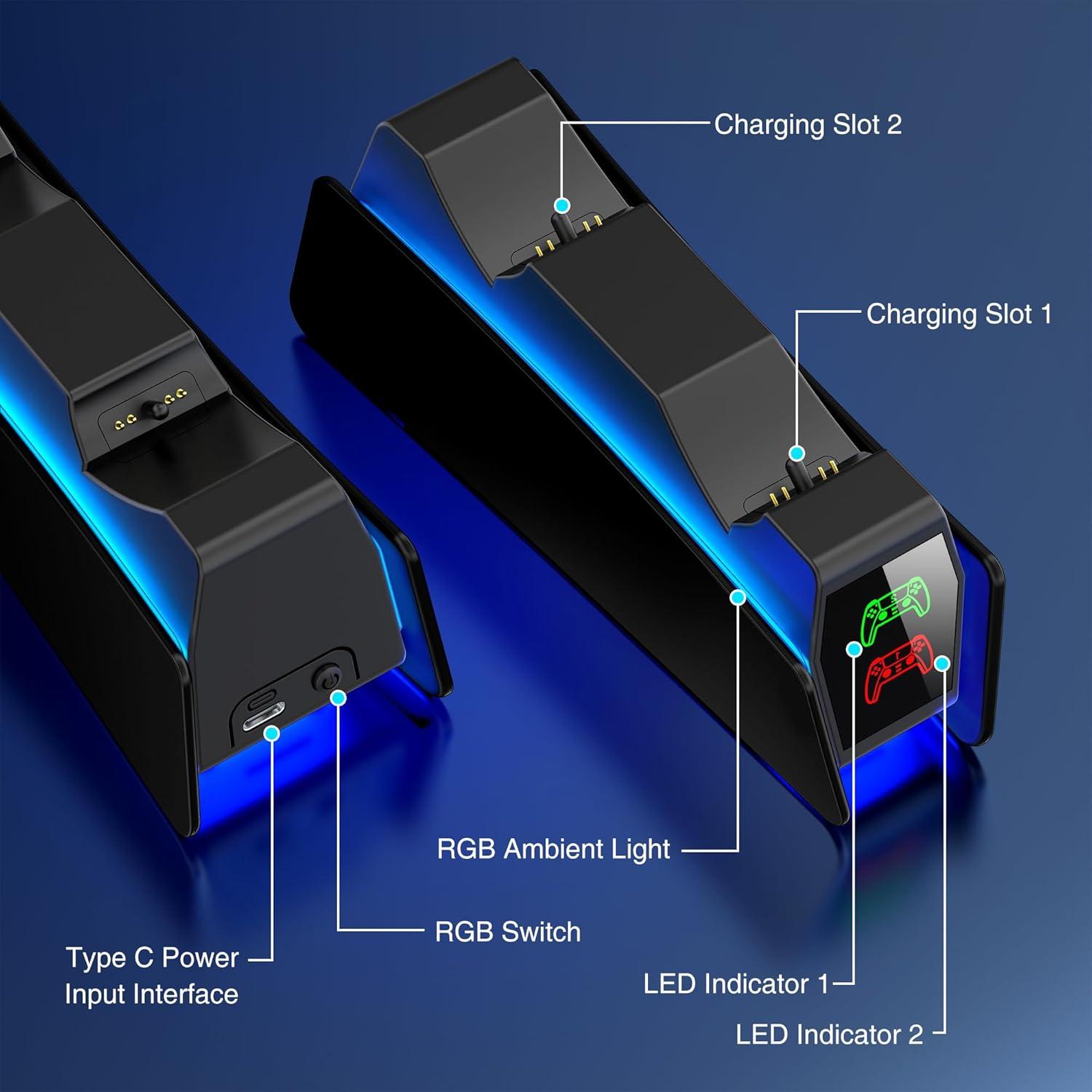 Estación de Carga Doble PS5 SVETAECHO con Luz LED - Negro