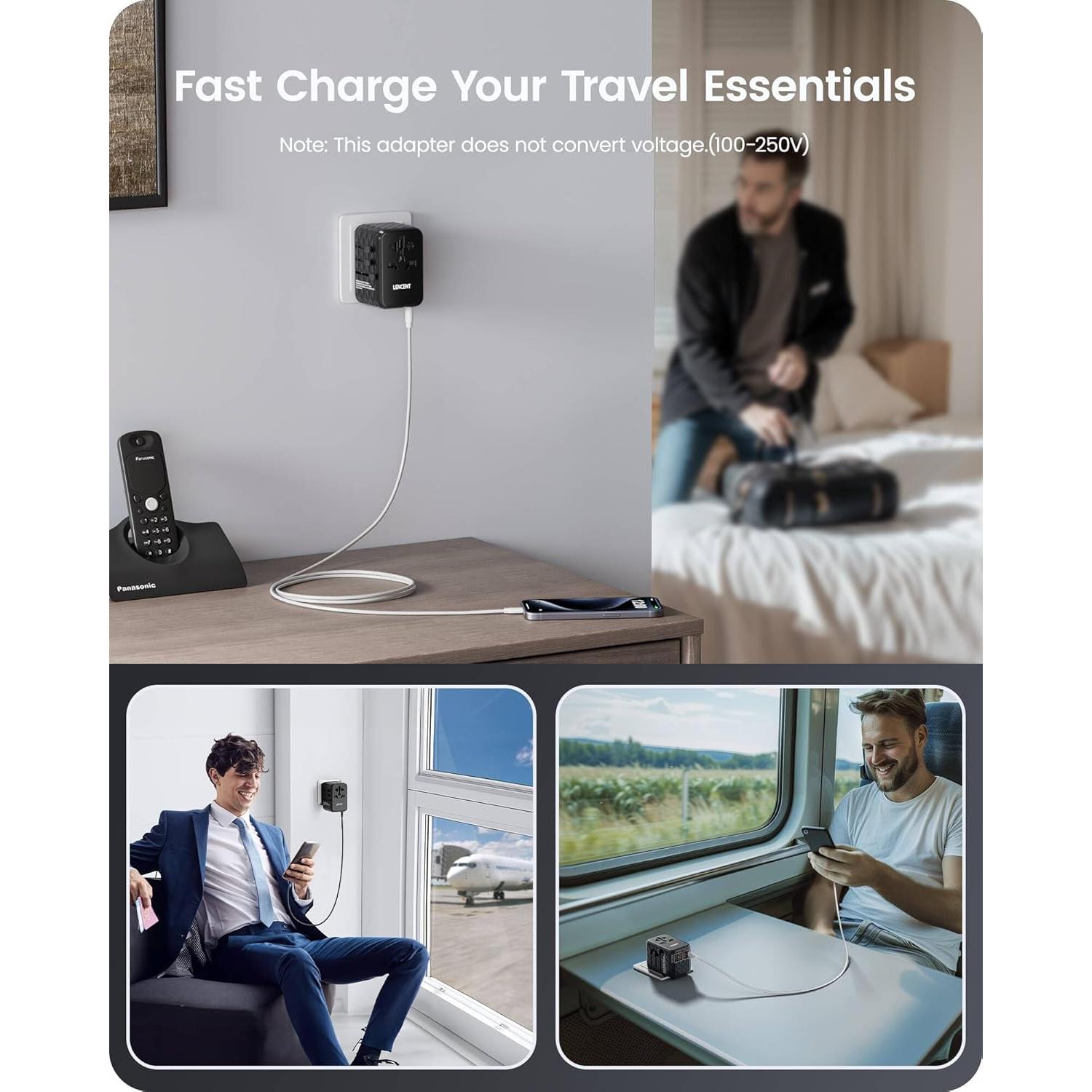 Adaptador de Viaje Universal LENCENT 65W 4 Puertos USB-C y A