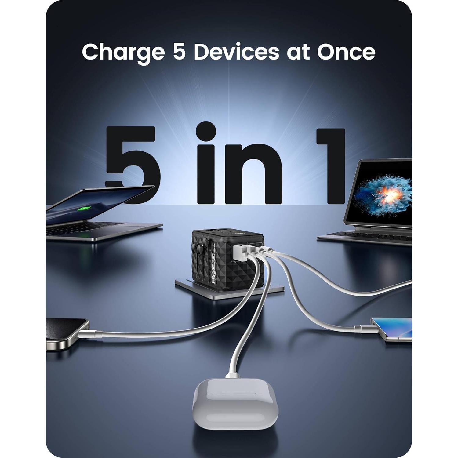 Adaptador de Viaje Universal LENCENT 65W 4 Puertos USB-C y A