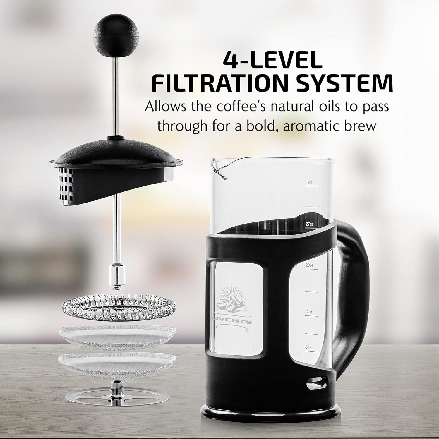 Cafetera Prensa Francesa OVENTE 1 Litro Vidrio Borosilicato