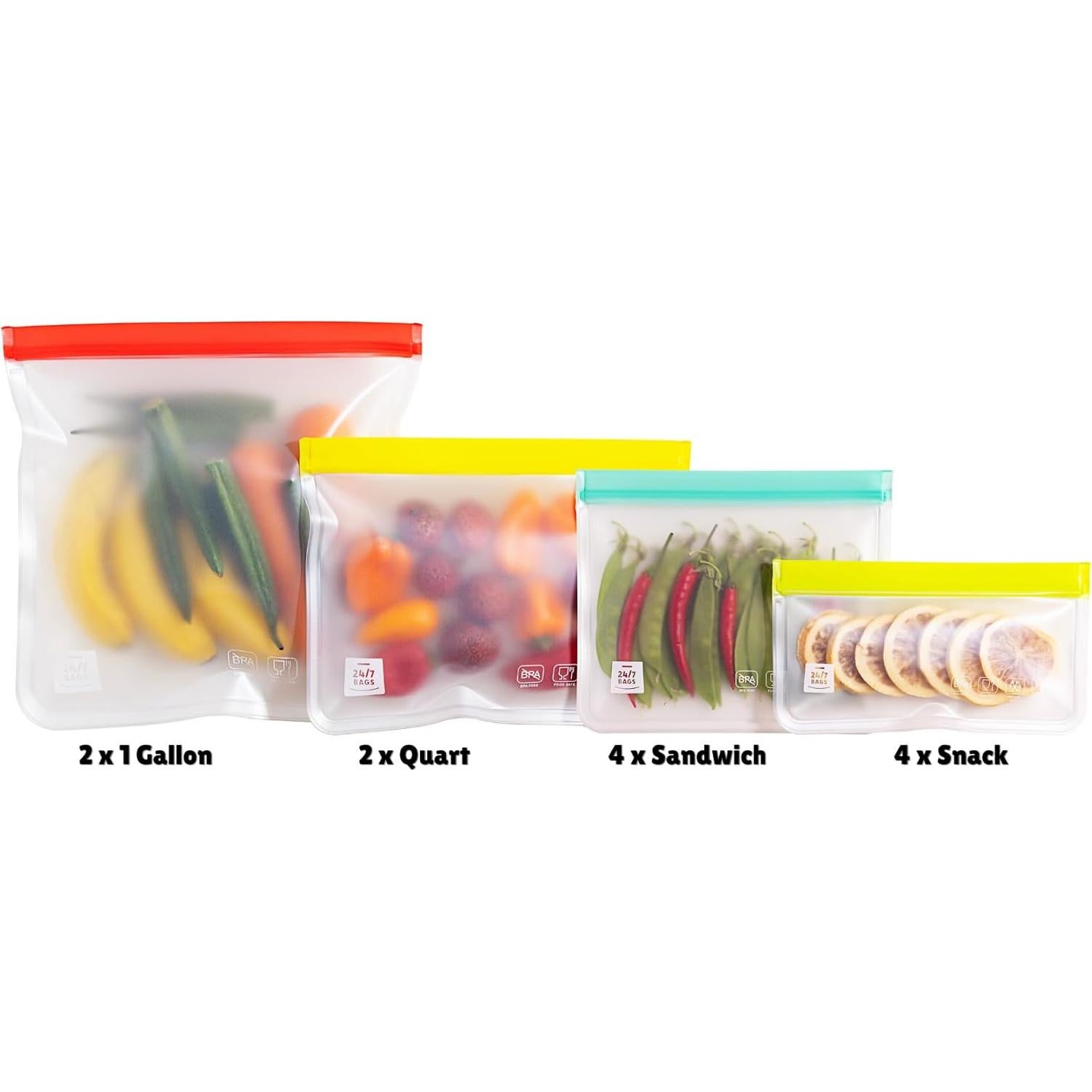 Paquete de 12 Bolsas Reutilizables 24/7 BAGS PEVA Alimentos