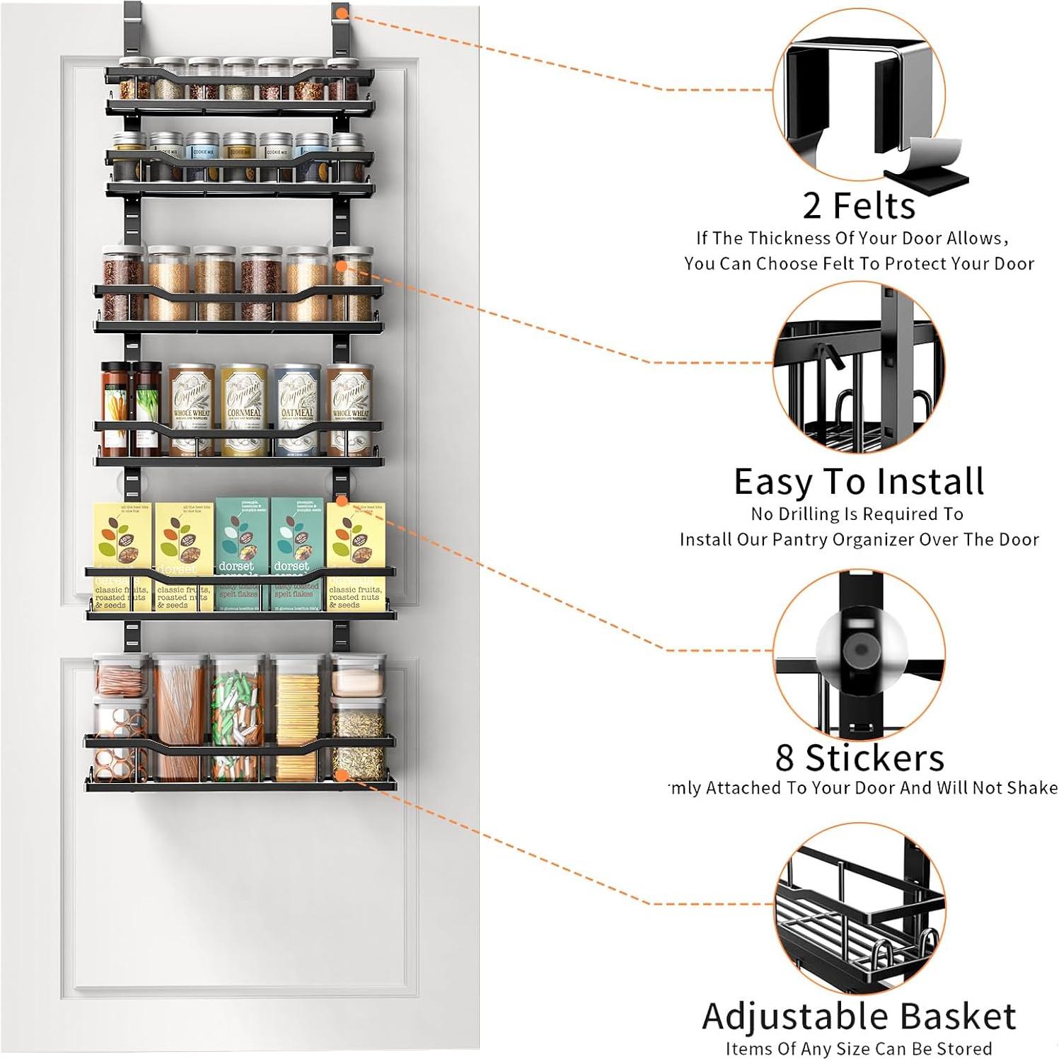 Estante Colgante Organizador de Despensa MSERCUOR 6 Niveles Negro