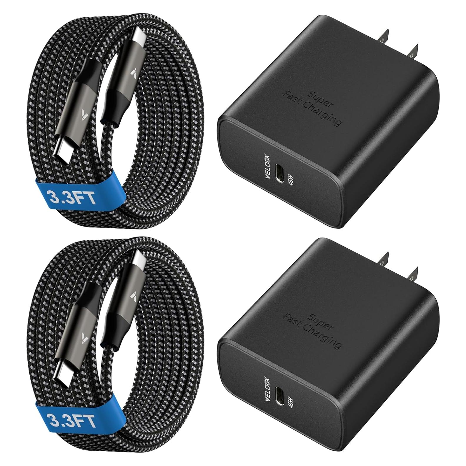 Cargador Rápido 45W USB C VELOGK + 2 Cables 3.3FT Samsung