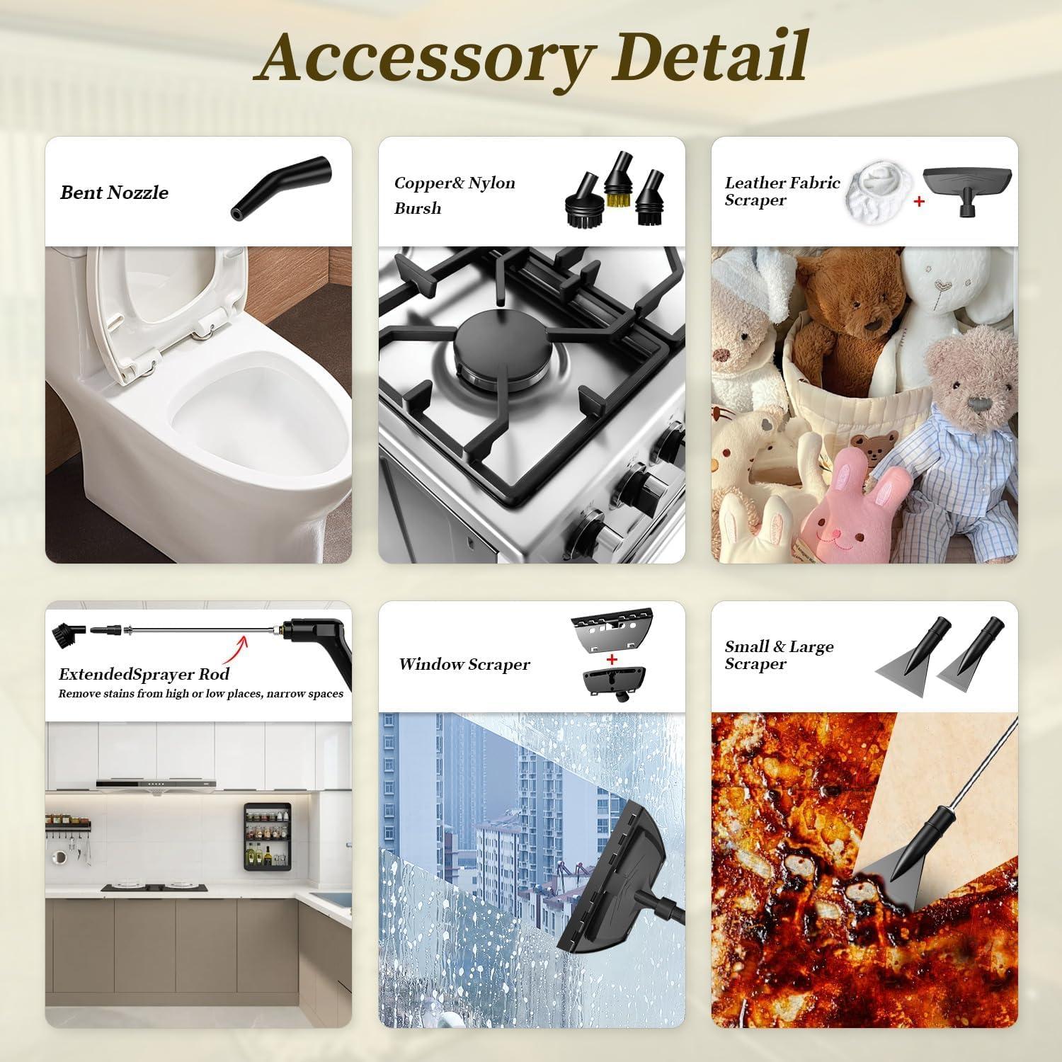 Steam Cleaner,15s Heat-Up,1.6L Tank,3-Level Adjustable Handle,2500W Steamer for Cleaning,Portable Steamer for Cleaning with 16PCS Accessories,Steam Cleaner for Home,Car,Dirt,Grease,Grout,Tile,Couch