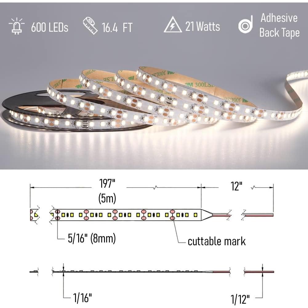 Tira de Luz LED Flexible Obeaming 5m 600 LEDs 2000 Lúmenes 3000K