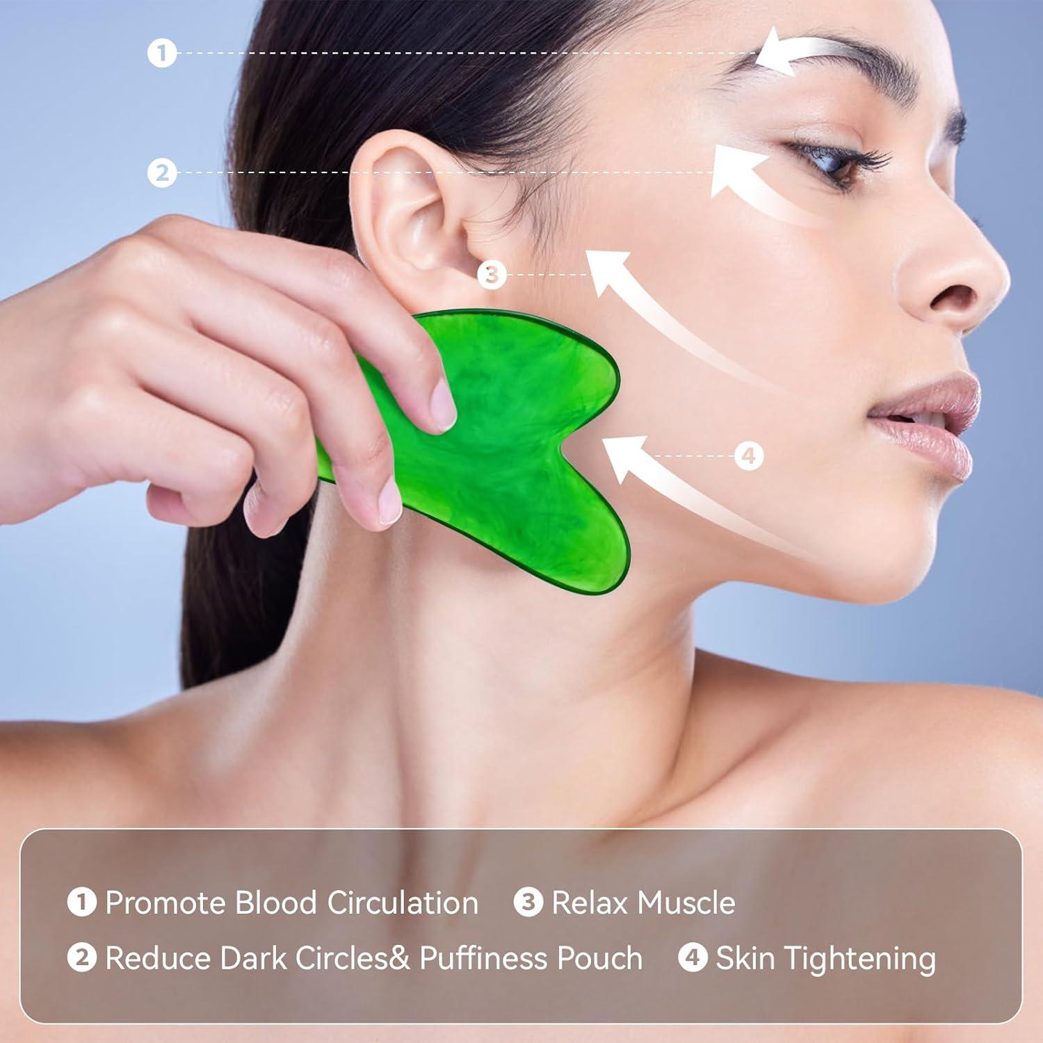 Herramienta Gua Sha Verde FDKJEJC para Masaje Corporal 10cm
