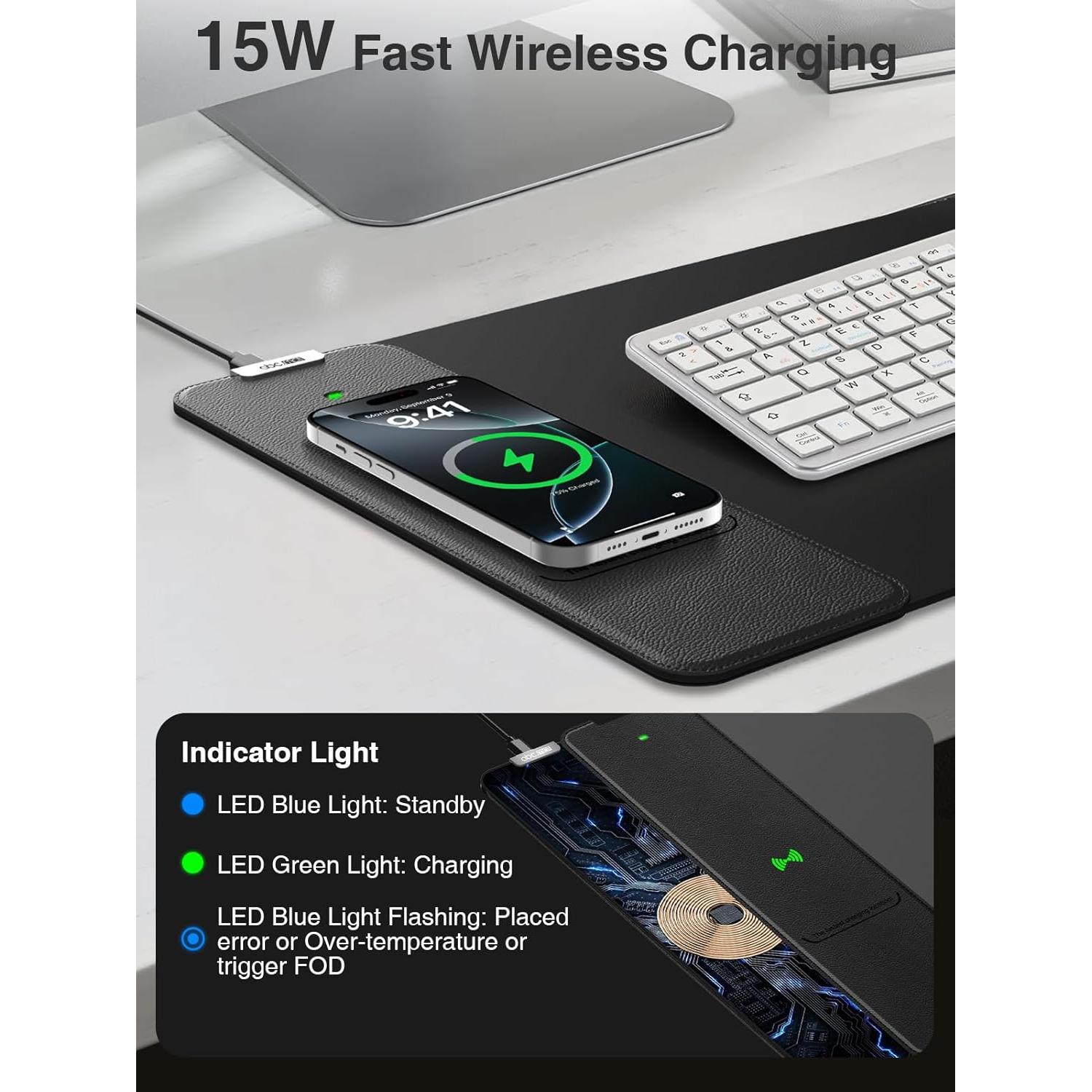 Alfombrilla de Carga Inalámbrica 15W abc.mat 80x30cm Negra