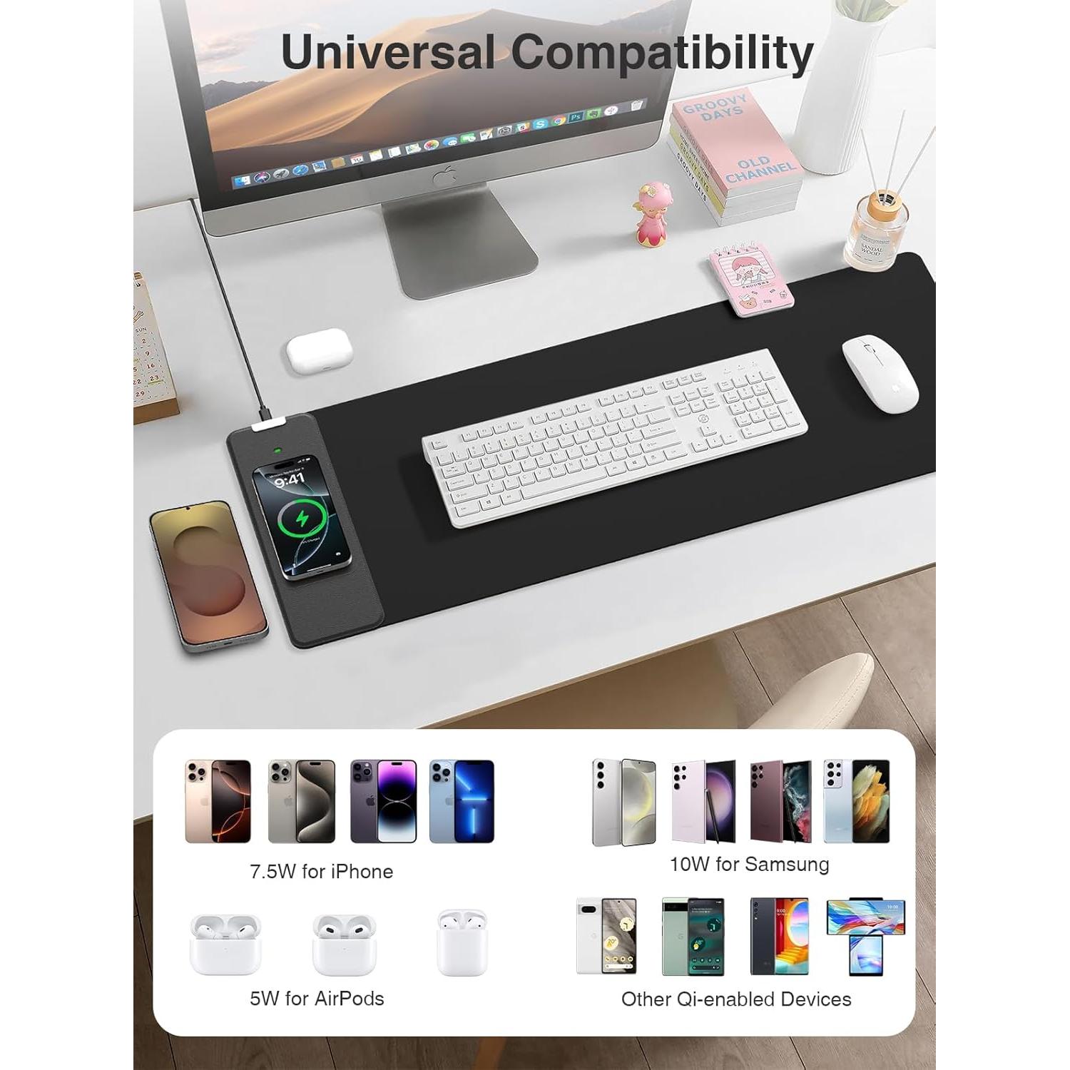 Alfombrilla de Carga Inalámbrica 15W abc.mat 80x30cm Negra