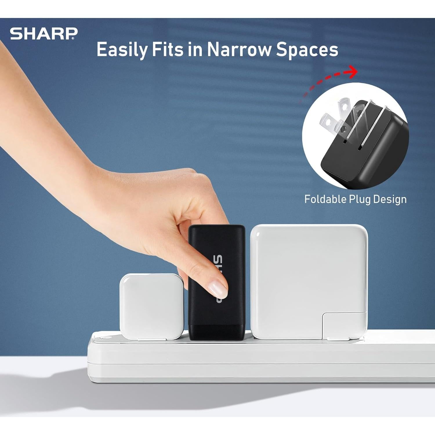 Cargador USB-C Sharp 65W Doble Puerto Carga Rápida GaN Negro