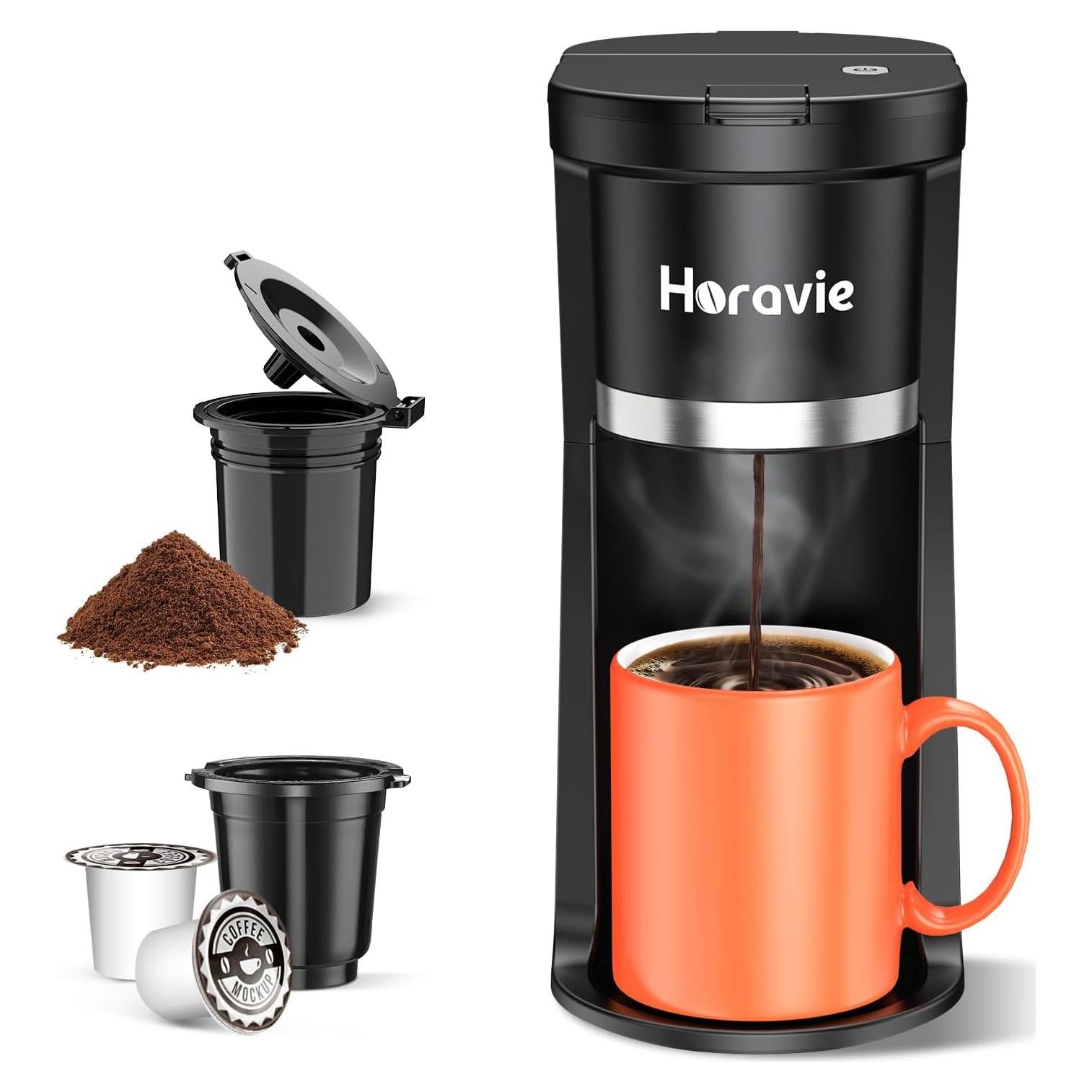 Cafetera de Una Taza Horavie Automática Negra 177-355 ml