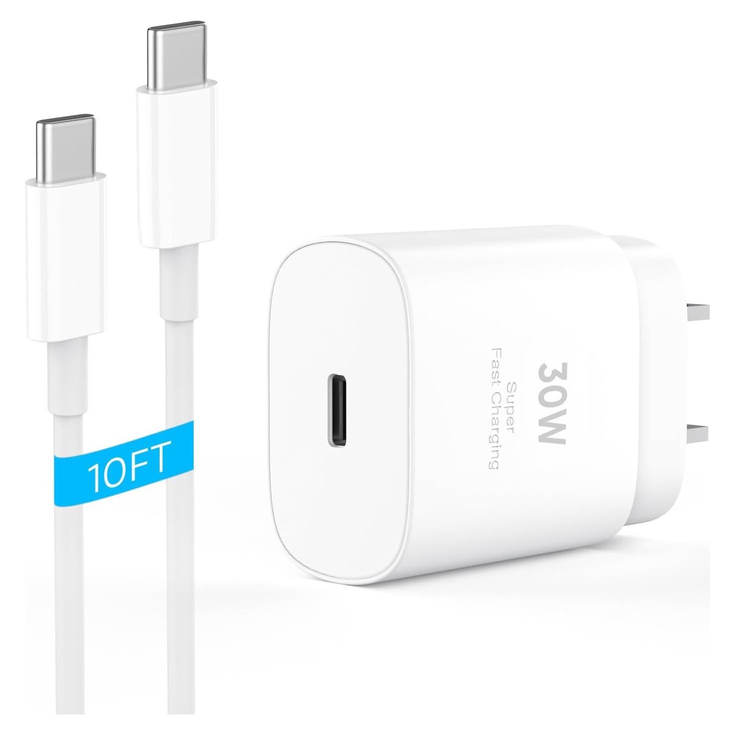 Cargador Rápido USB C 30W para iPhone 15 16 17 + Cable 10FT