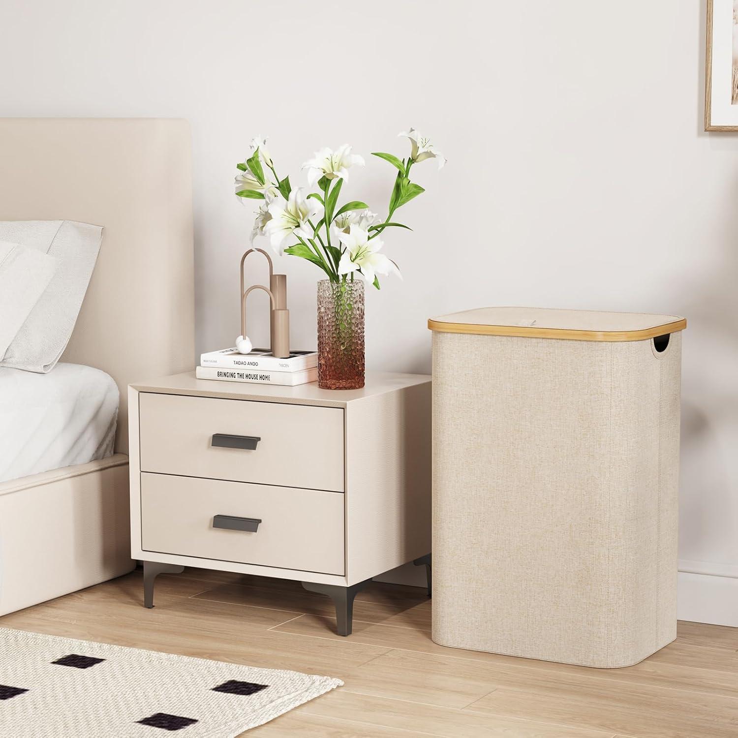 Cesta de Ropa Lifewit 80L con Tapa y Bolsa Extraíble Beige