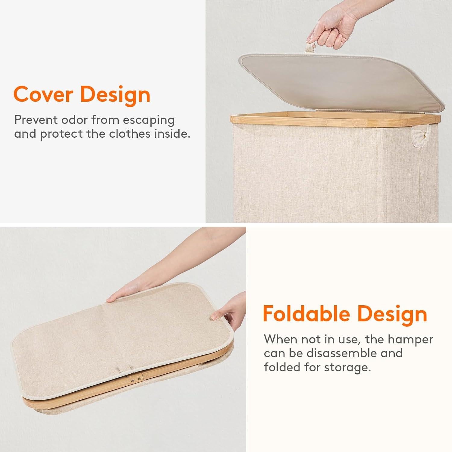 Cesta de Ropa Lifewit 80L con Tapa y Bolsa Extraíble Beige