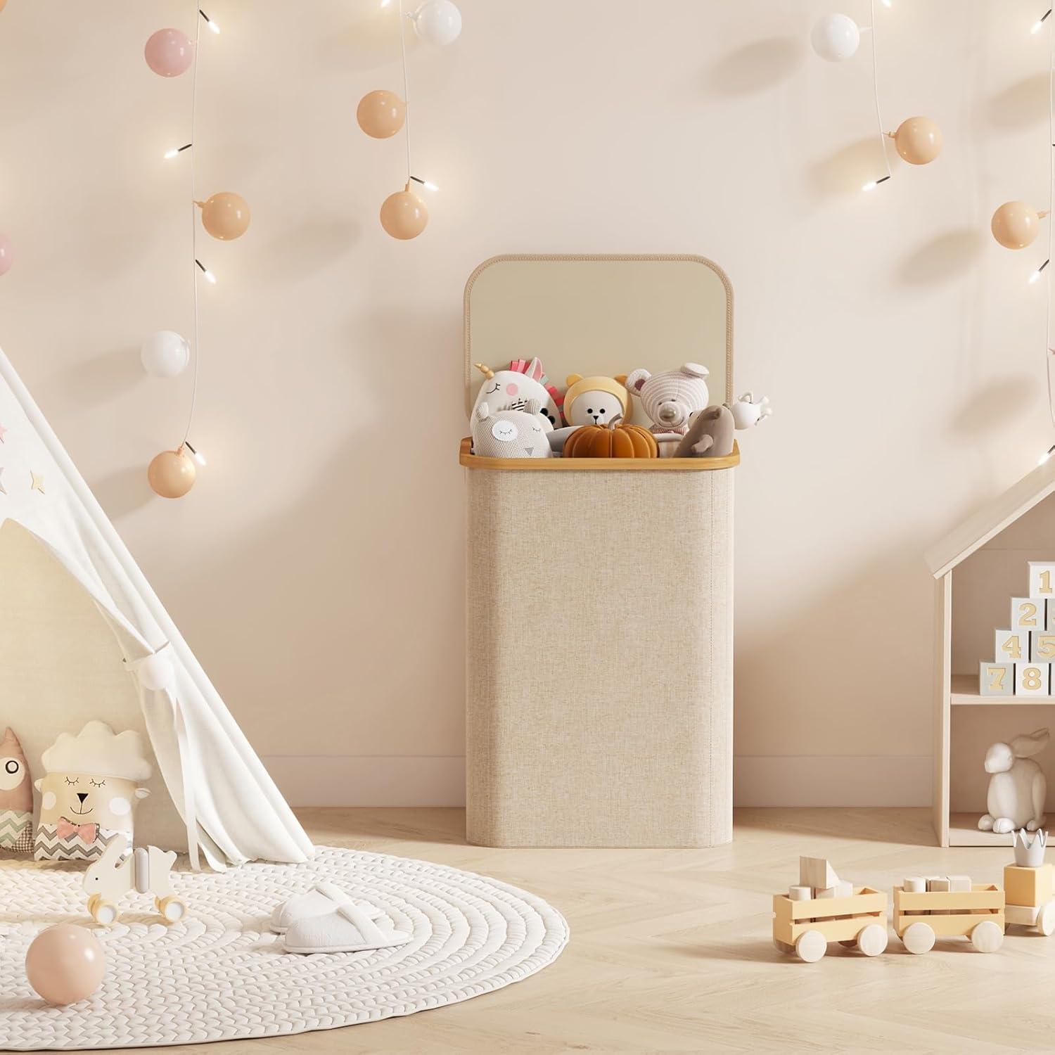 Cesta de Ropa Lifewit 80L con Tapa y Bolsa Extraíble Beige