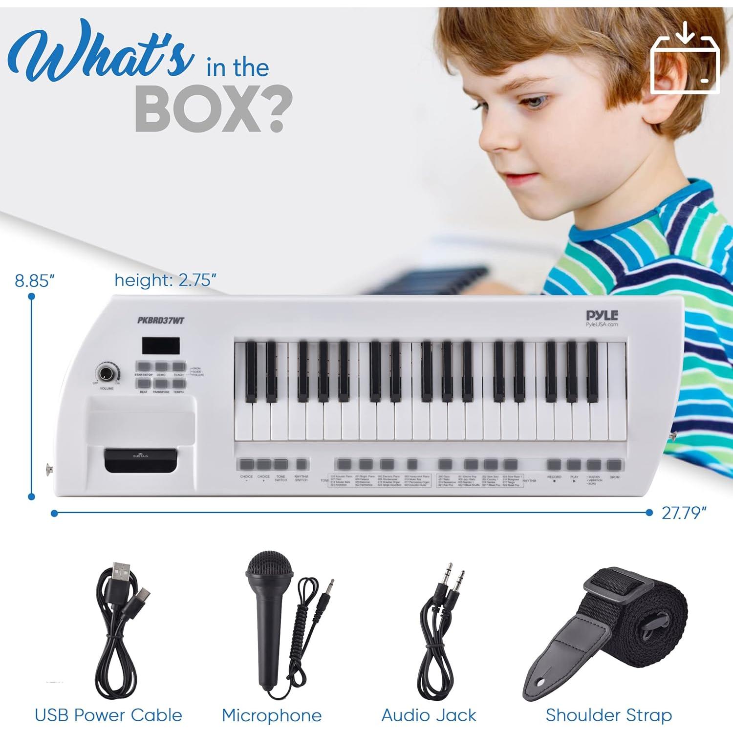 Piano Eléctrico Pyle PKBRD37WT 37 Teclas 200 Ritmos