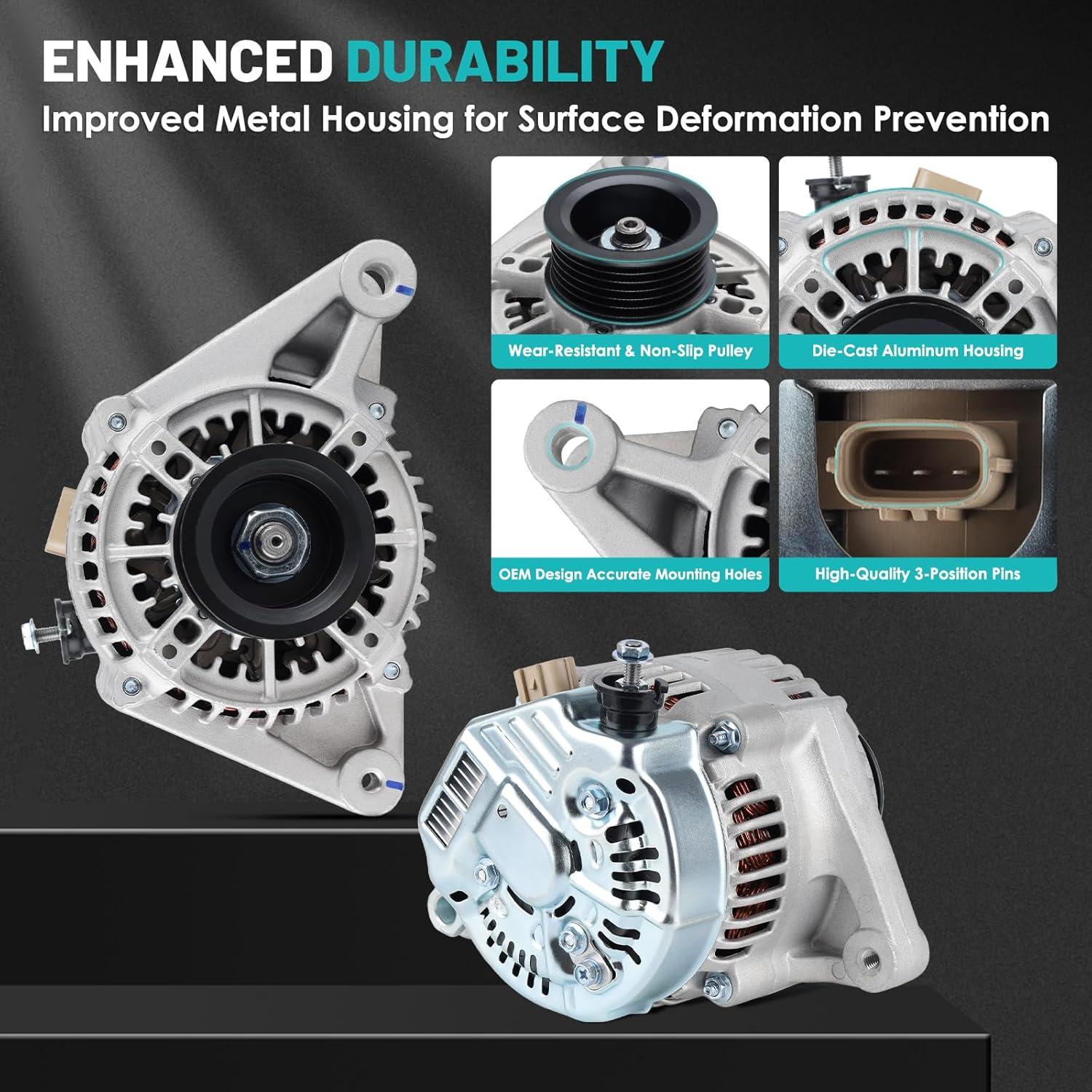 13878 Alternators Fit for Toyota Corolla, Matrix, Celica, MR2 Spyder, for Pontiac Vibe L4 1.8L Automotive Replacement Alternators 27060-22040 102211-1920 Alternators 80 Amp, 6-Groove Pulley