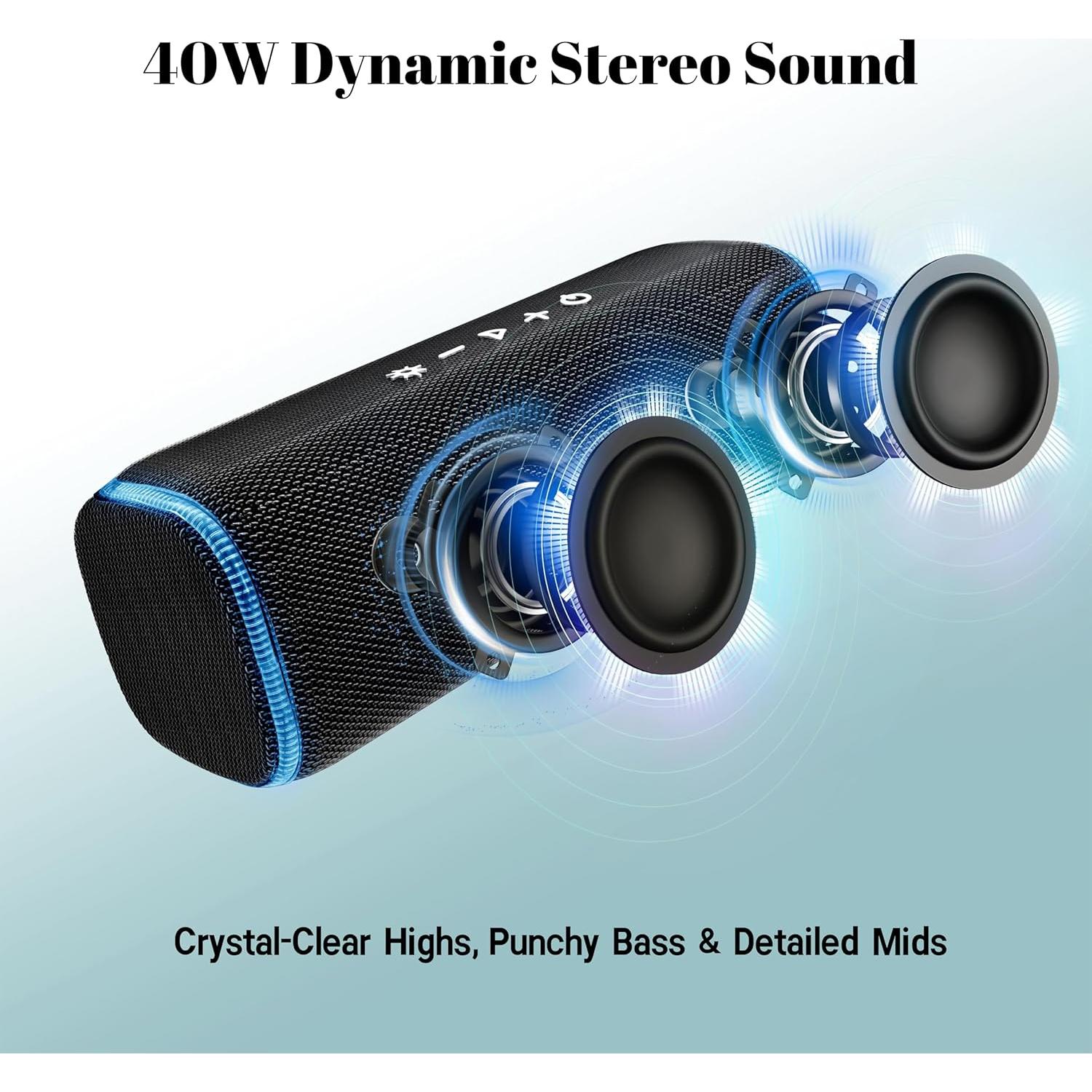 Altavoz Bluetooth Portátil 40W Impermeable IPX7 Negro