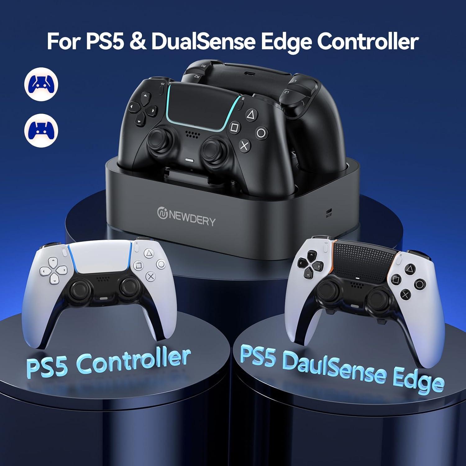 Cargador NEWDERY para Controlador PS5 y DualSense Edge - Carga Rápida
