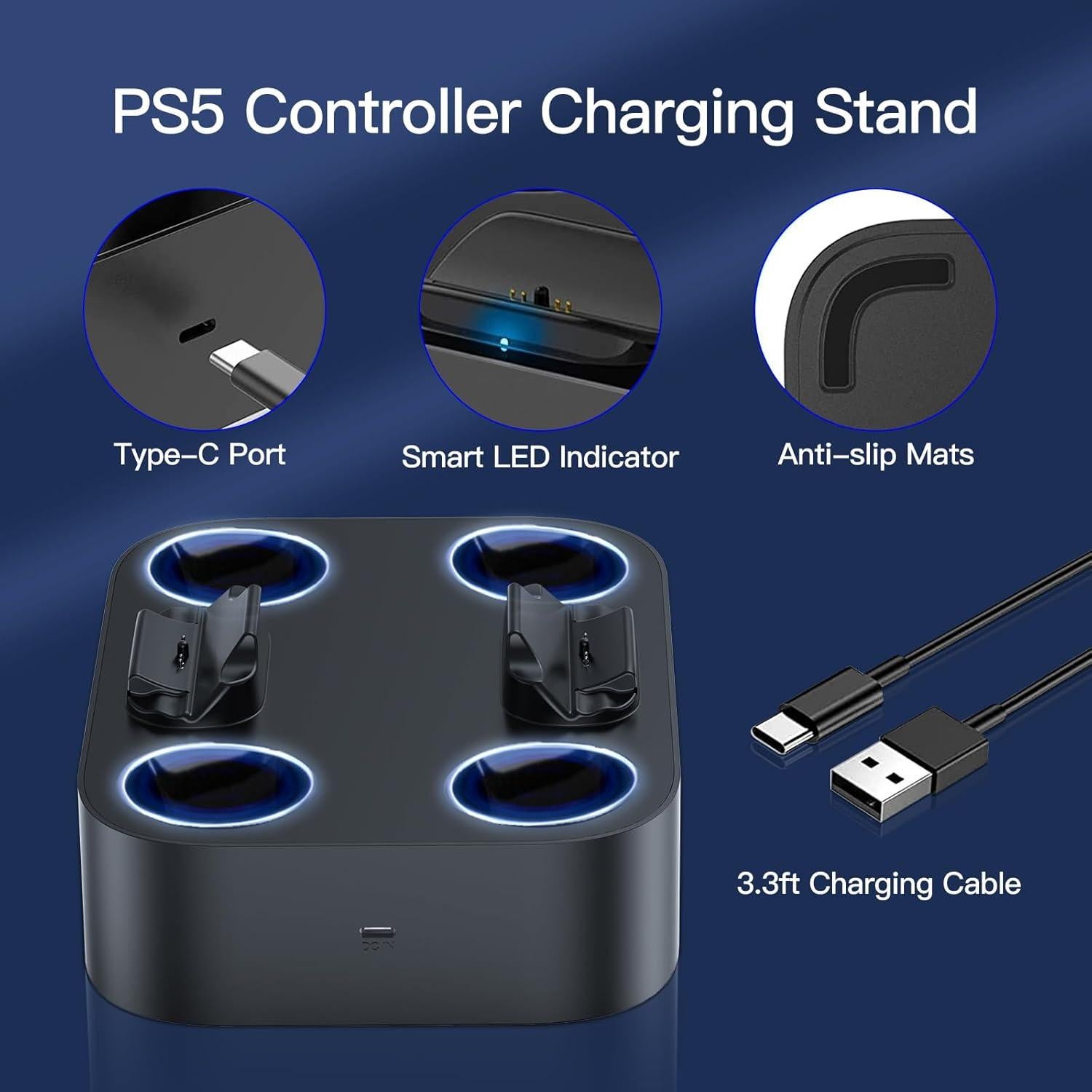 Cargador NEWDERY para Controlador PS5 y DualSense Edge - Carga Rápida