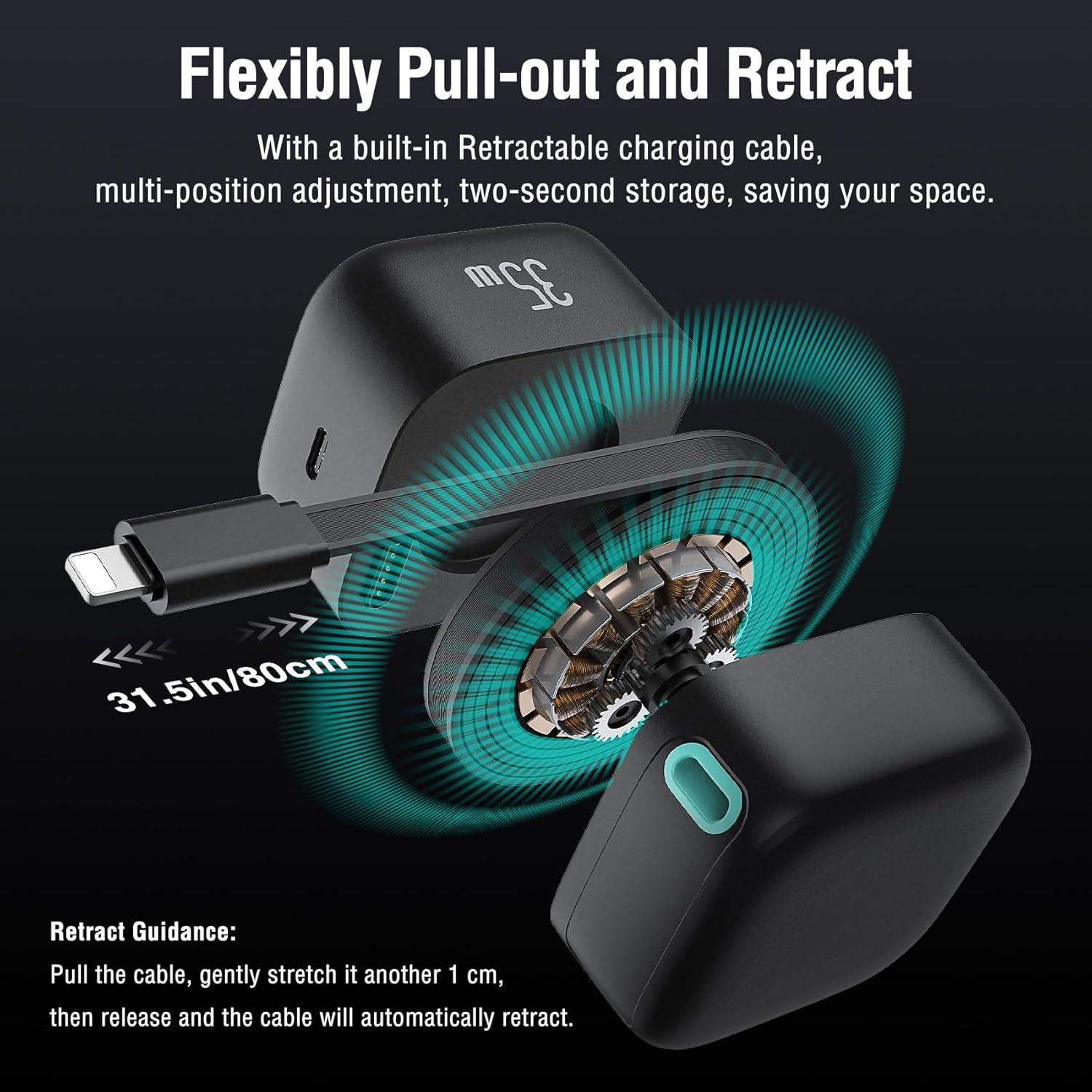 Cargador Rápido PD 35W DreamBee con Cable Retráctil 80cm