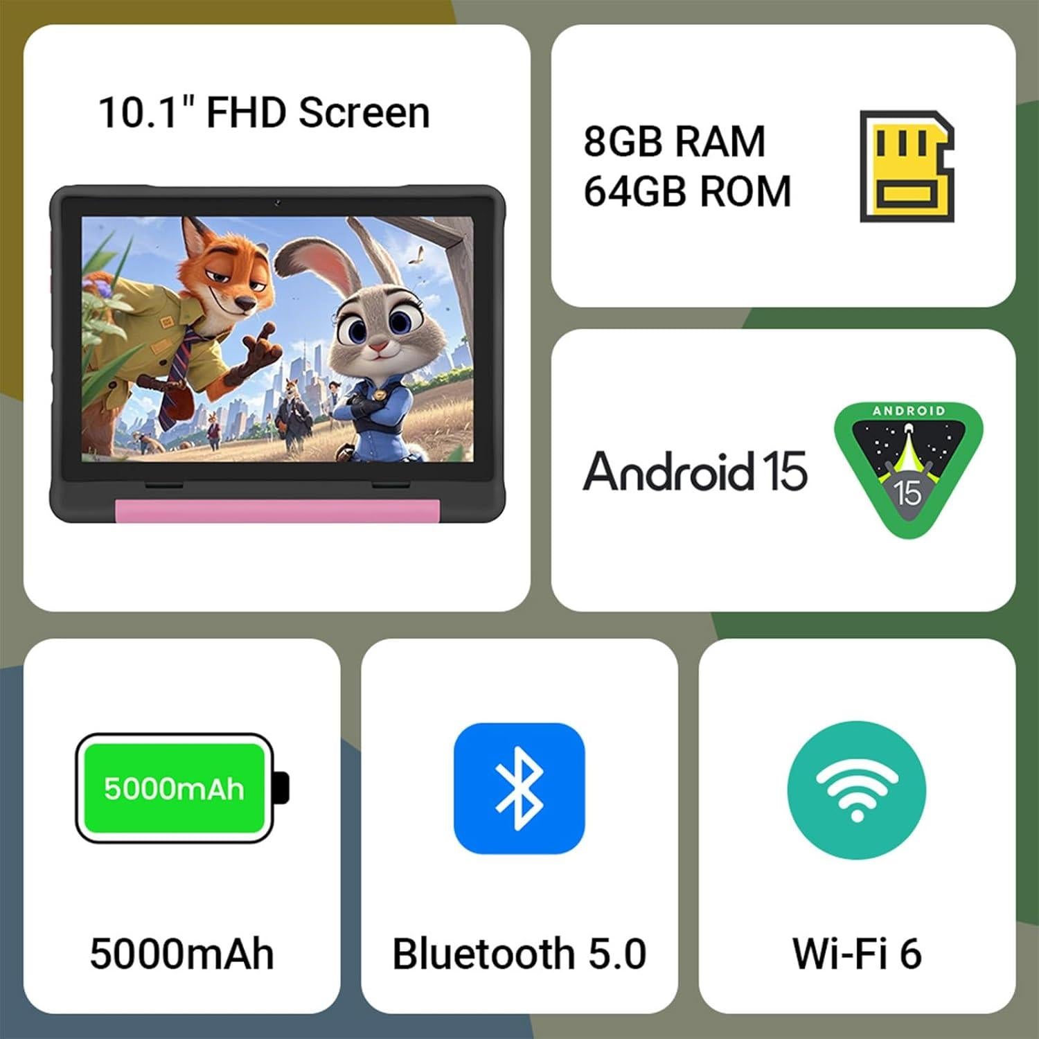 Tableta UEMXDOX 10.1" Android 15 para Niños 8GB+64GB Negro