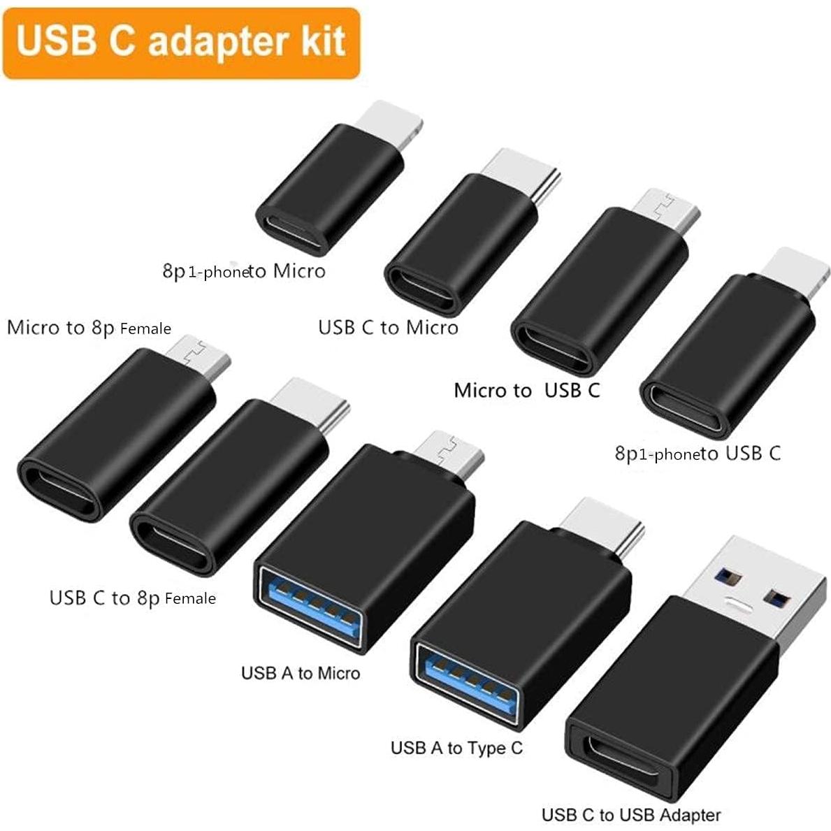 Kit de Adaptadores USB Tipo C BHSKJSZ 10 Piezas con Estuche